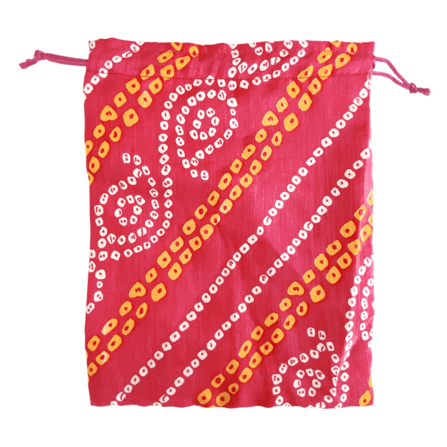 Kuber Industries Bandhej Print Potli Bag for Small Accessories, Money, Bindi With Drawstring Set of 6 (Pink) - view 6