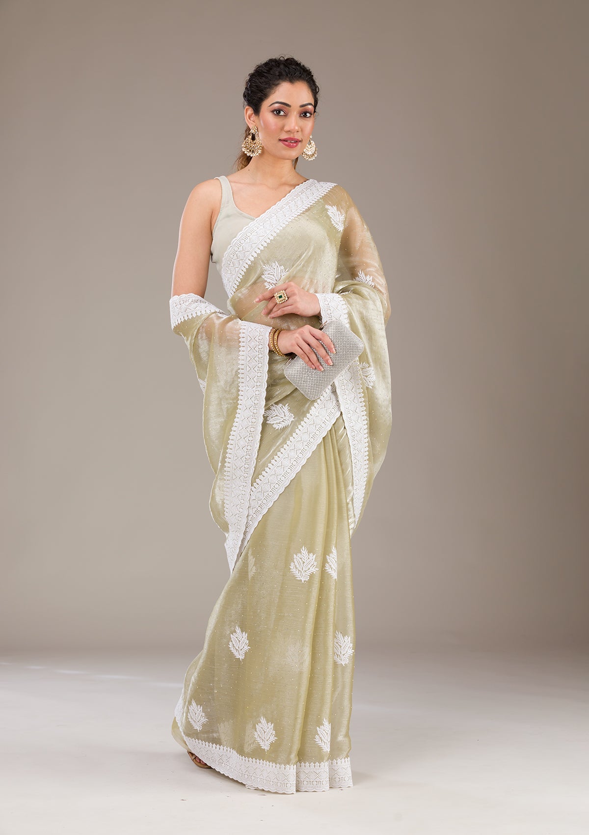 Koskii Sea Green Threadwork Organza Saree – Women's - view 5