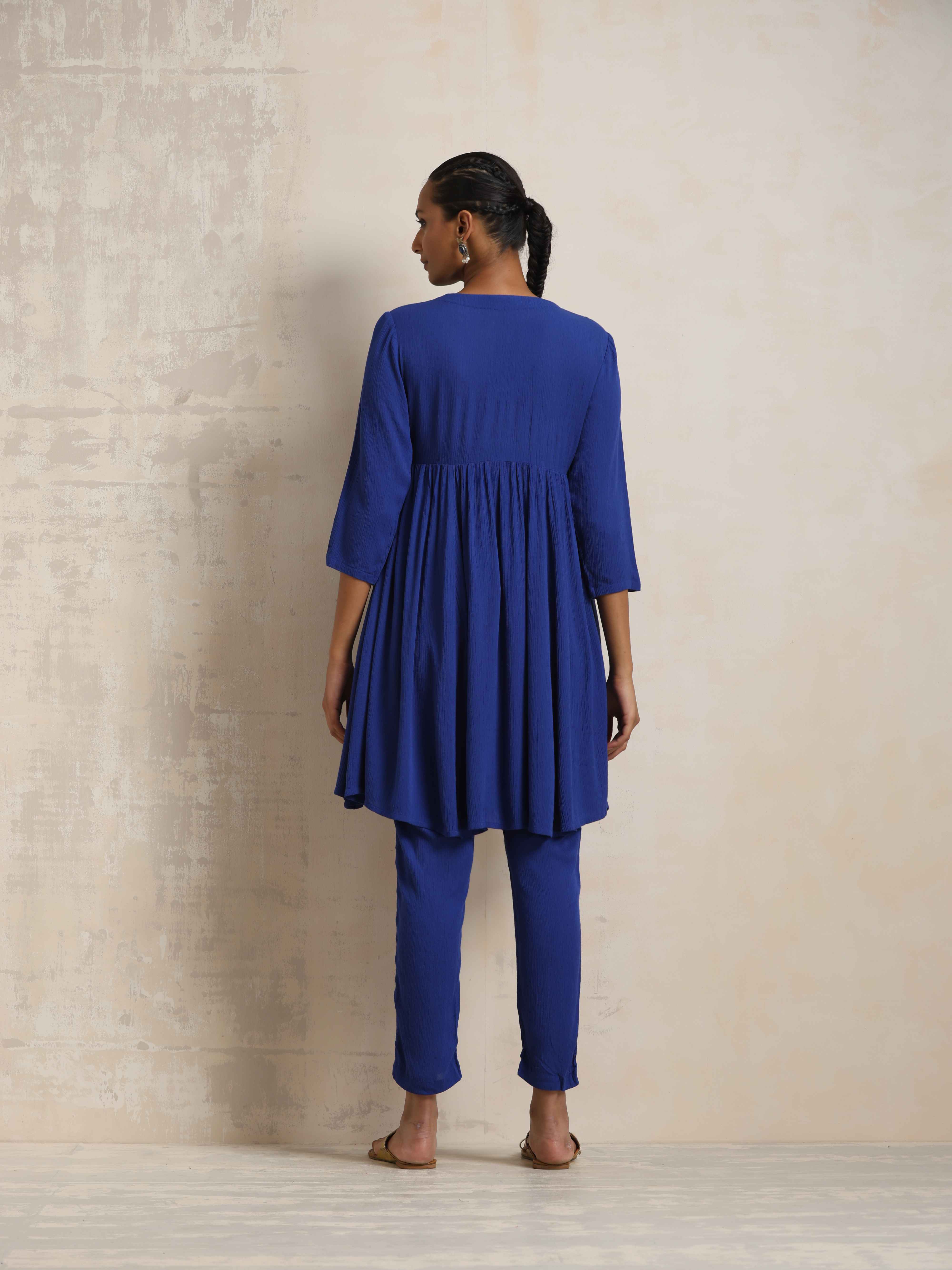 trueBrowns Blue Crinkle Flared Kurta Co-ord Set - view 6