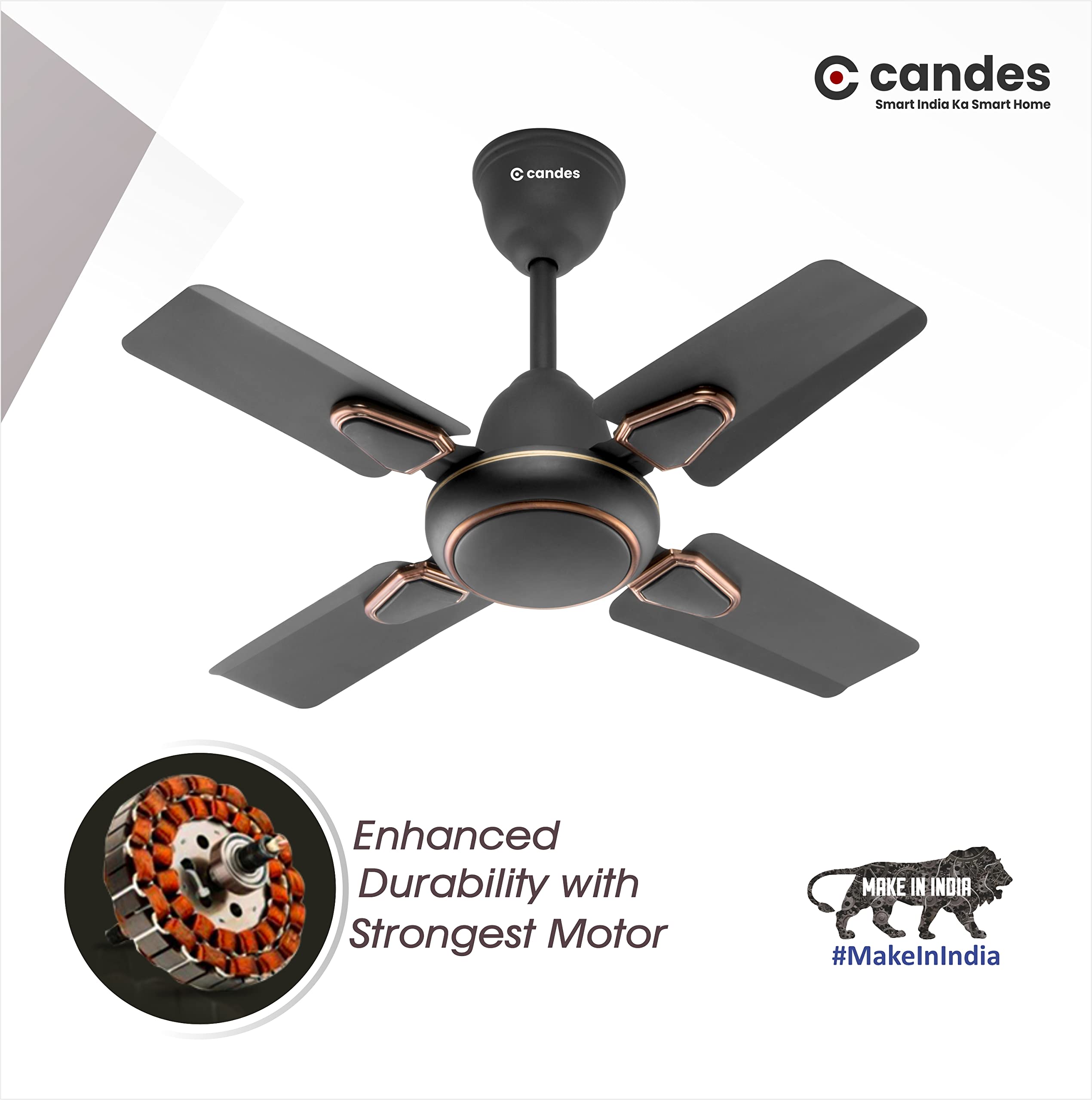 Candes Brio Turbo 600 mm / 24 Inch High Speed 4 Blade Anti-Dust Ceiling Fan, 405 RPM, Suitable for Kitchen/Veranda/Balcony/Small Room (Pack of 2, Coff - view 5
