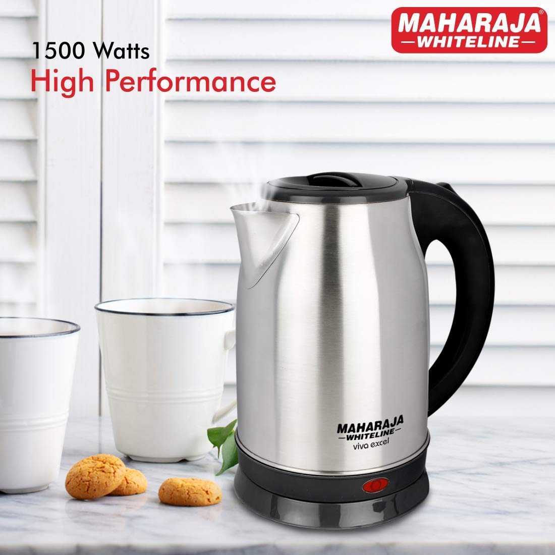 Maharaja Whiteline Viva Excel 1.8 Litre 1500 Watts Electric Kettle with Bis Plug | Silver & Black | 1 Pc - view 3