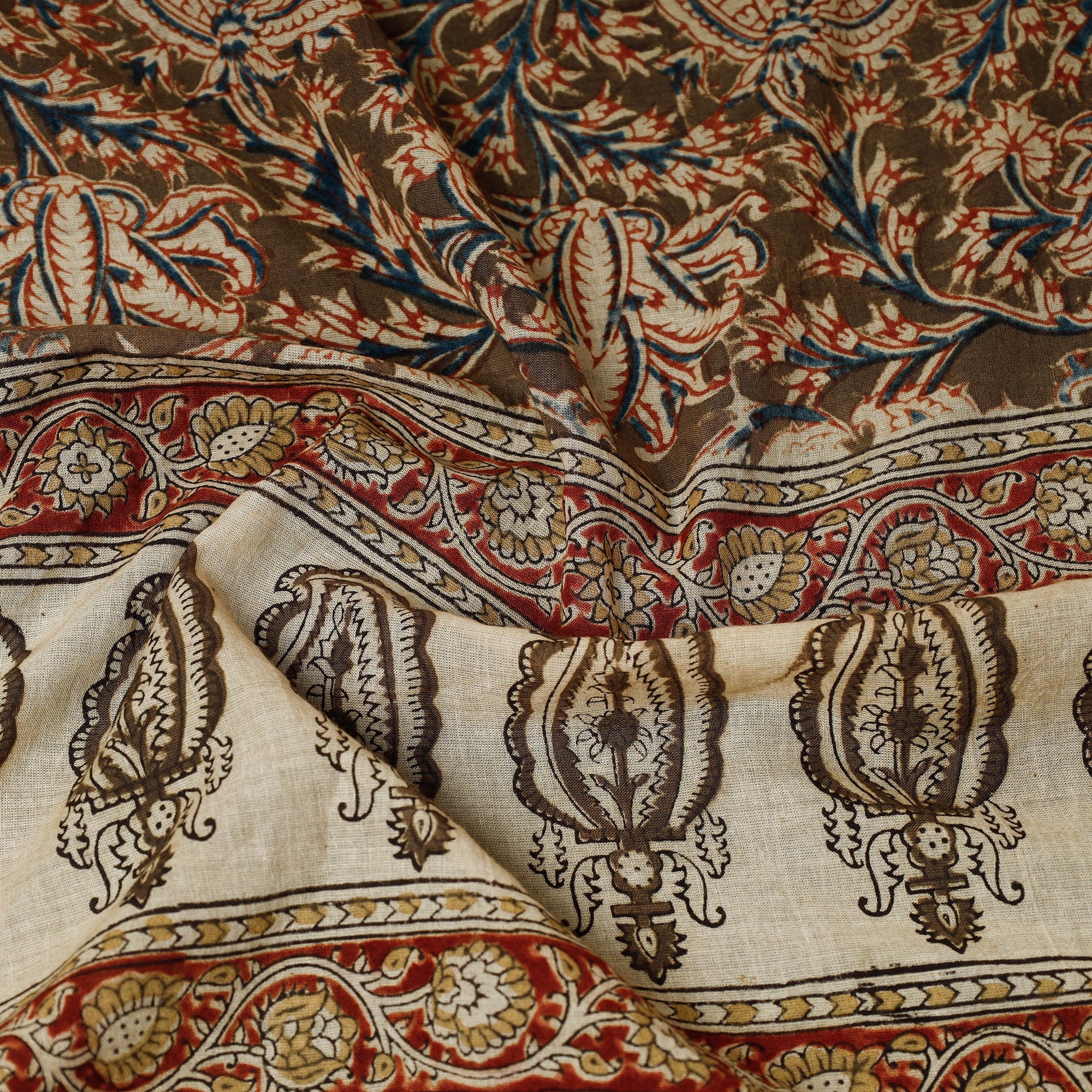 PITCHUKA SRINIVAS KALAMKARI PEDANA Brown - Original Pedana Kalamkari Block Printed Cotton Scarf - view 2