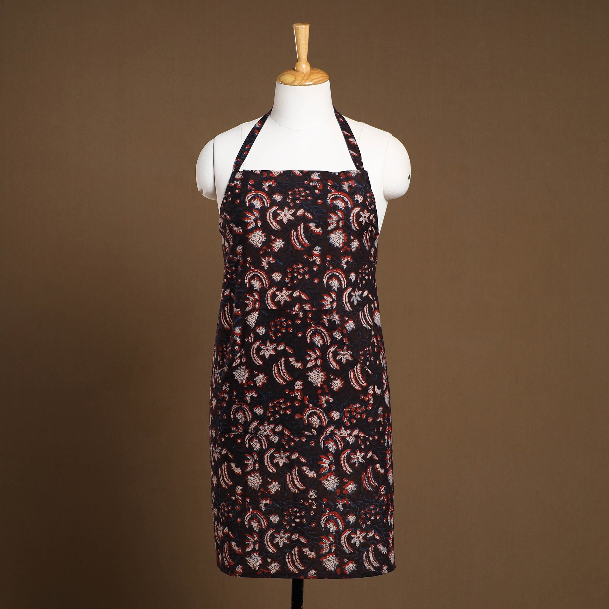 JALPARI Brown - Bagru Block Print Cotton Apron with Pocket 23