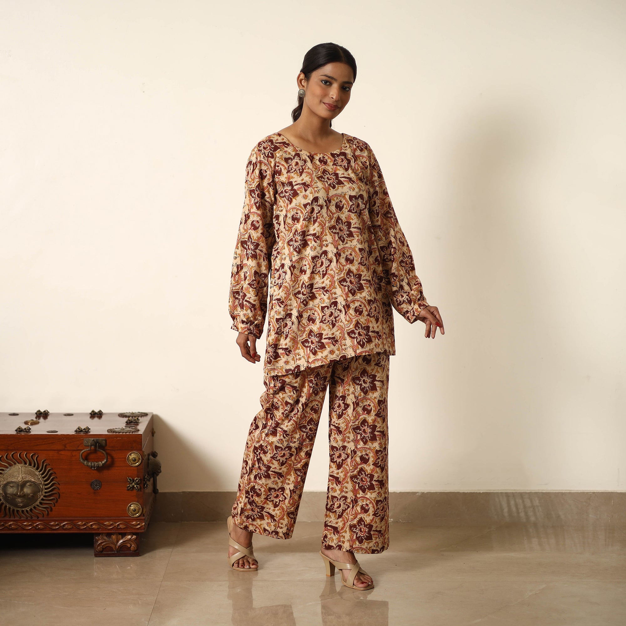 ITOKRI CASUALS Beige - Block Printed Cotton Kalamkari Co-ord Set 14