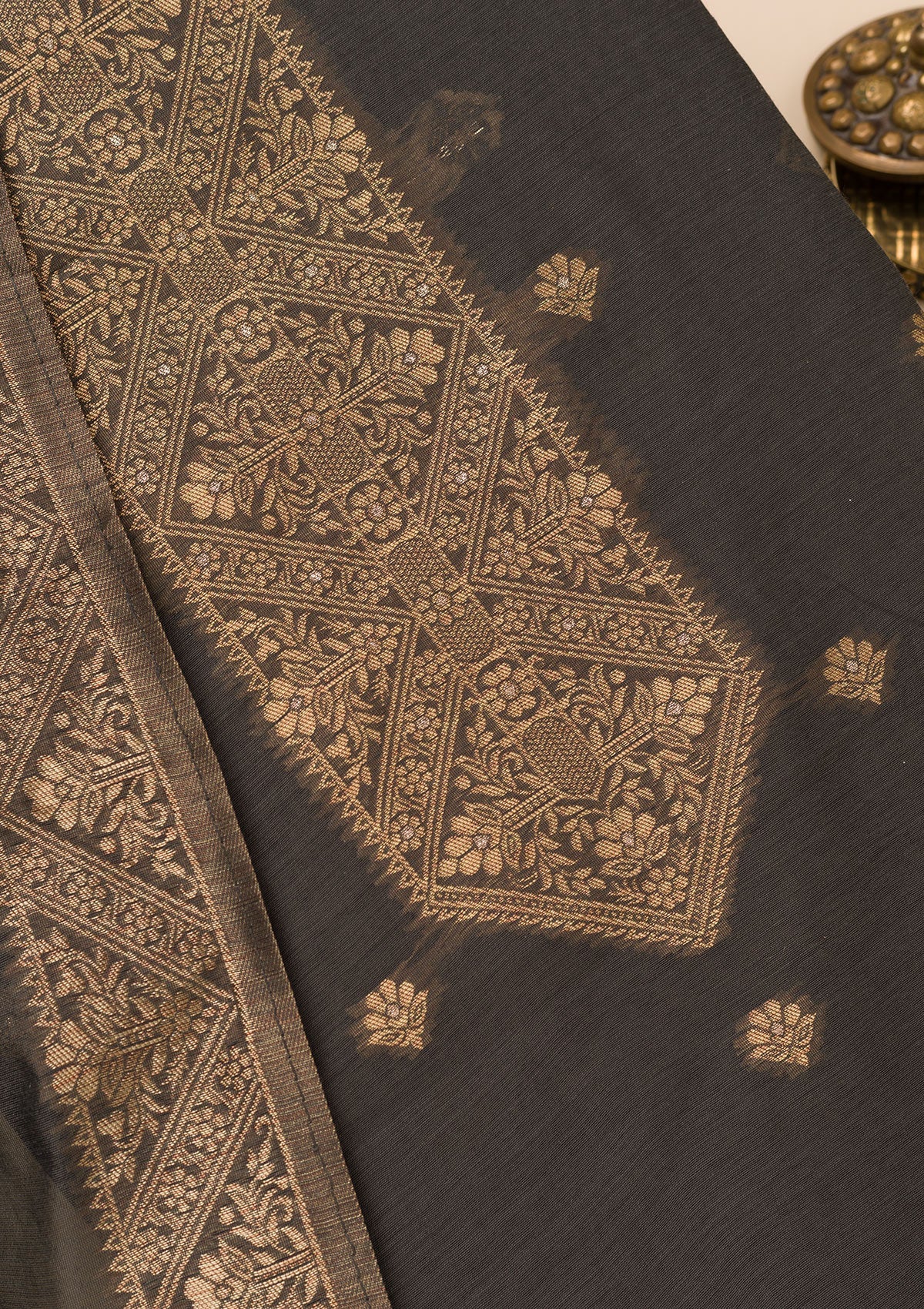 Koskii Grey Zariwork Soft Silk Unstitched Salwar Suit - view 2