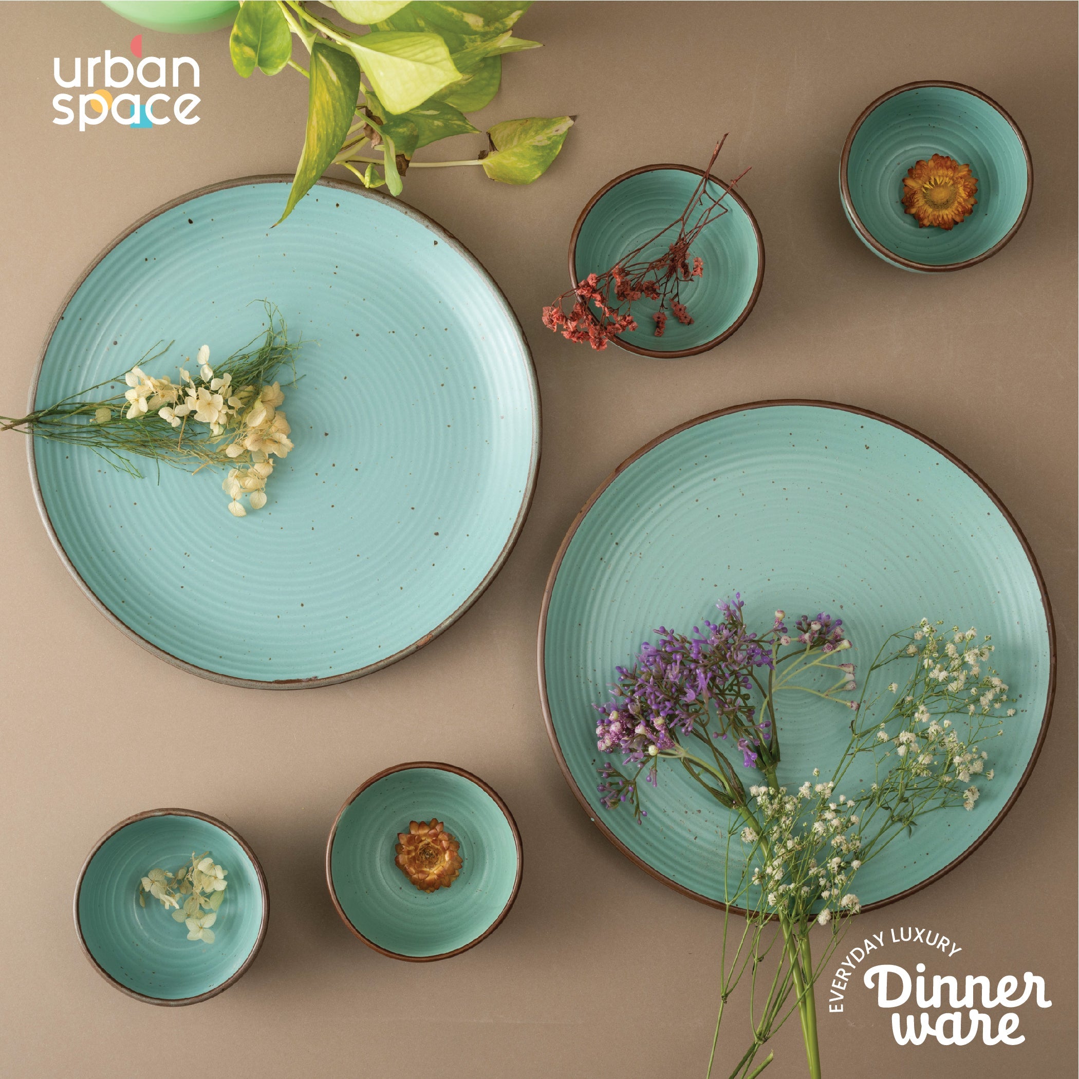 Urban Space Home Furnishing Handmade Ceramic Dinner Set for 2, set of 2 Dinner plates and 4 katoris, Set of 6, Ocean Green - view 2