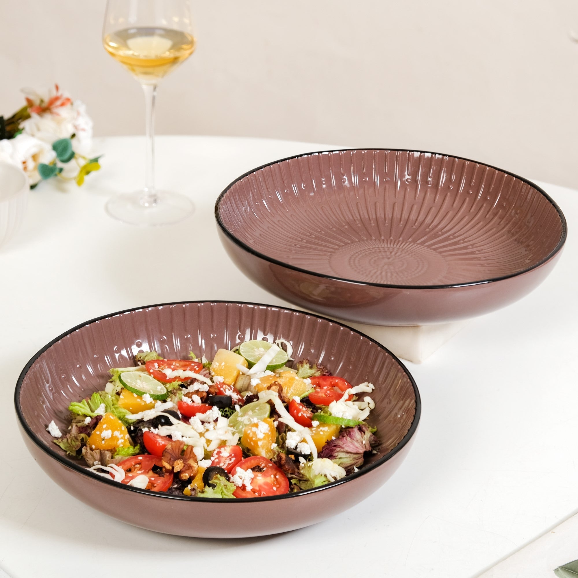Nestasia Large Salad Serving Bowl Set Of 2 Taupe 1800ml