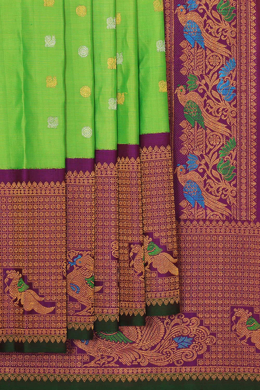 Kalanjali Gadwal Silk Parrot Green Saree – Women's