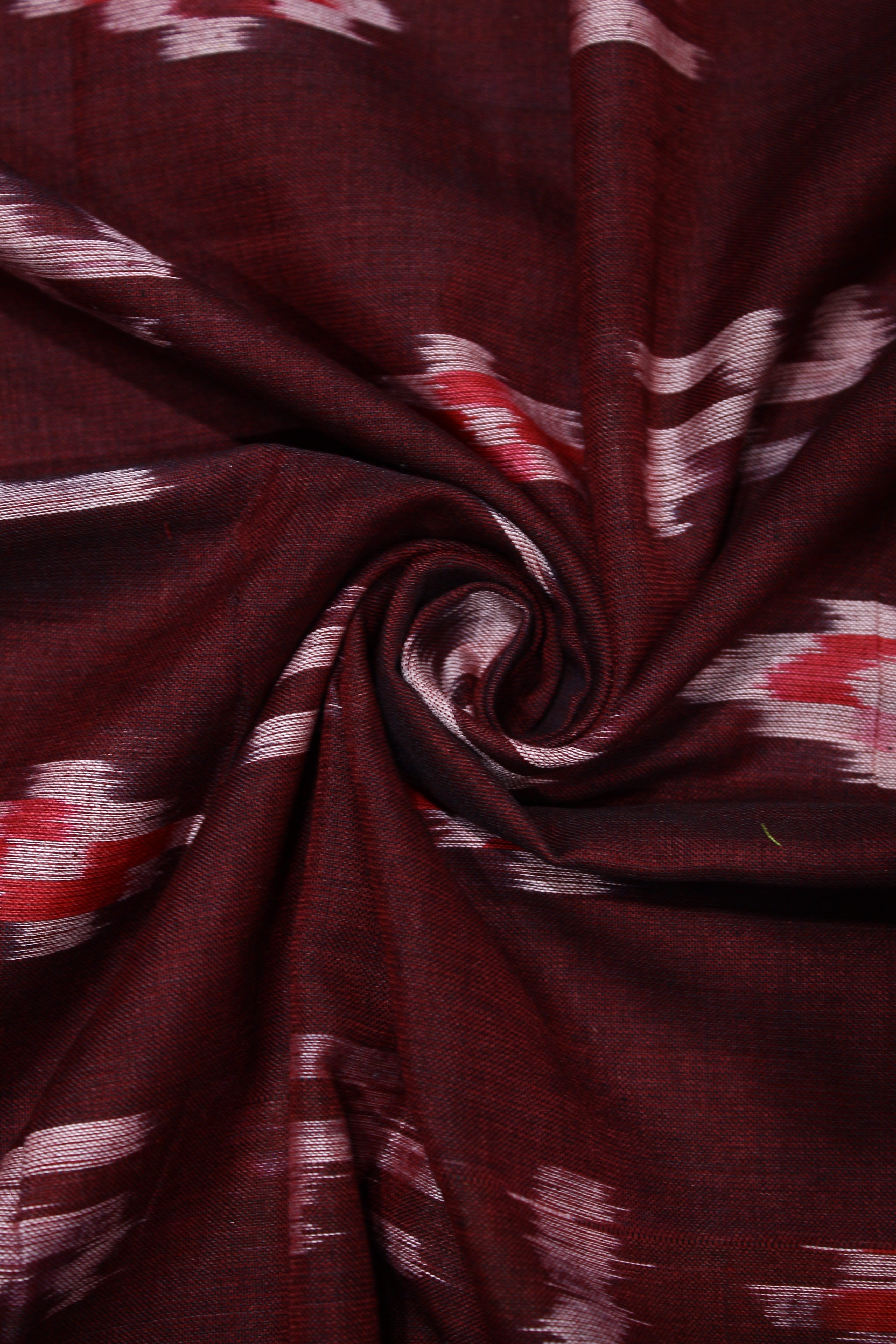 IndianVillèz Maroon Pasapali Swastik Sambalpuri Ikat Cotton Fabric