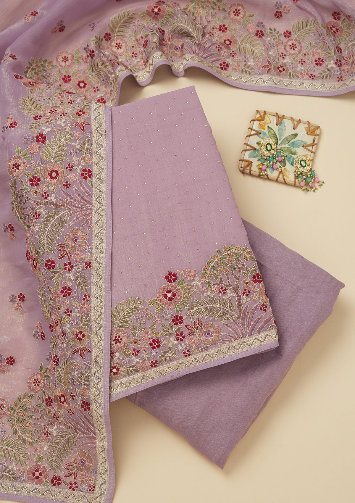 Koskii Lavender Threadwork Tissue Unstitched Salwar Suit