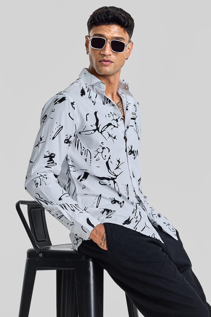 SNITCH White Abstract Slim Fit Shirt - view 4