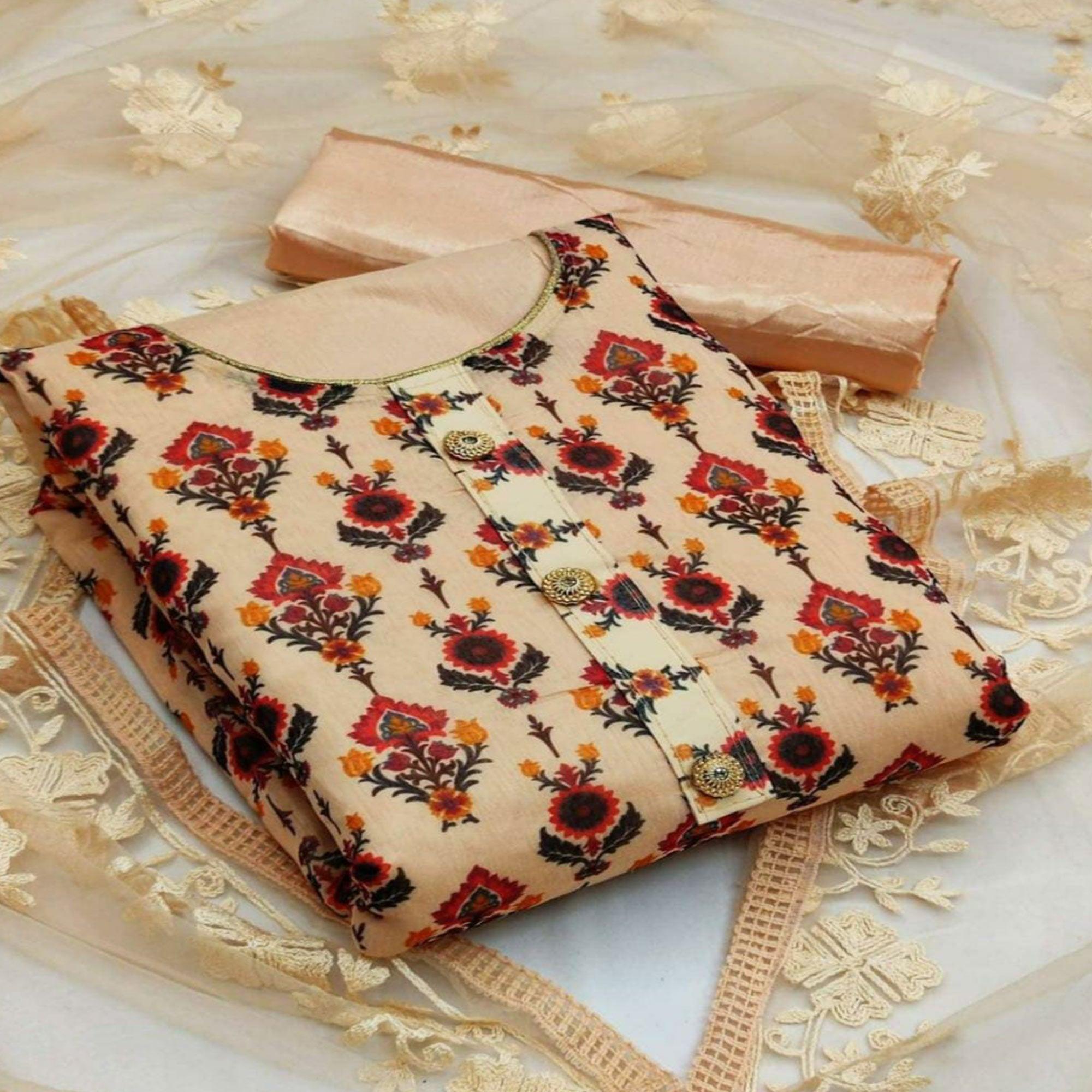 Peachmode Light Orange Casual Wear Digital Printed Modal Chanderi Dress Material