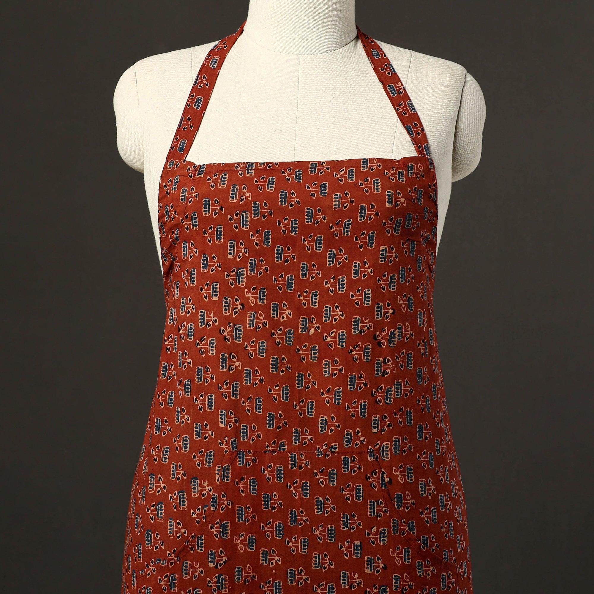 JALPARI Ajrakh Block Print Cotton Apron with Pocket 50 - view 2