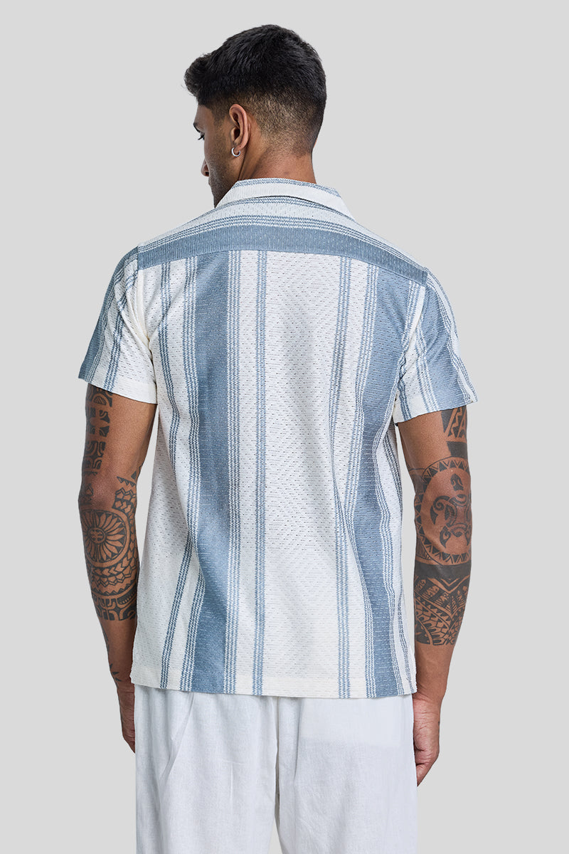 SNITCH Light Blue Stripes Crochet Shirt - view 7