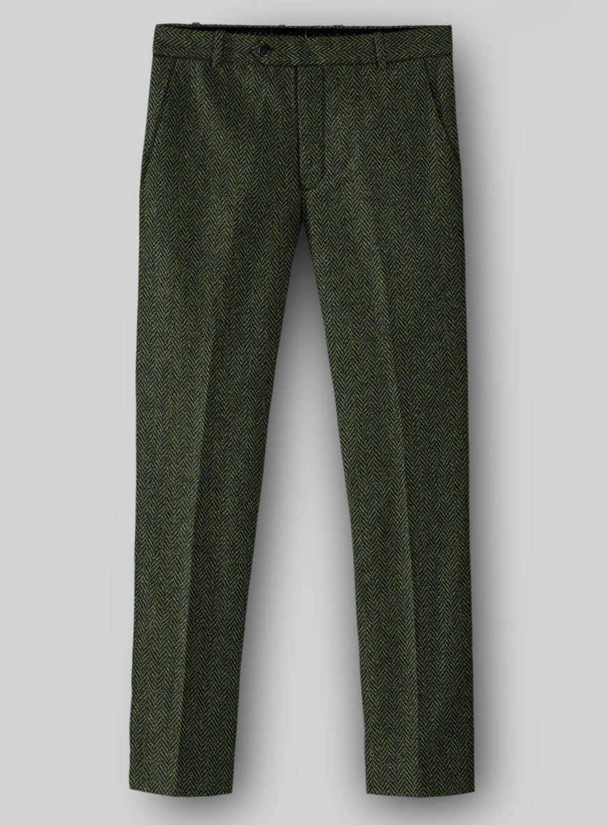 StudioSuits Harris Tweed Forest Green Herringbone Pants