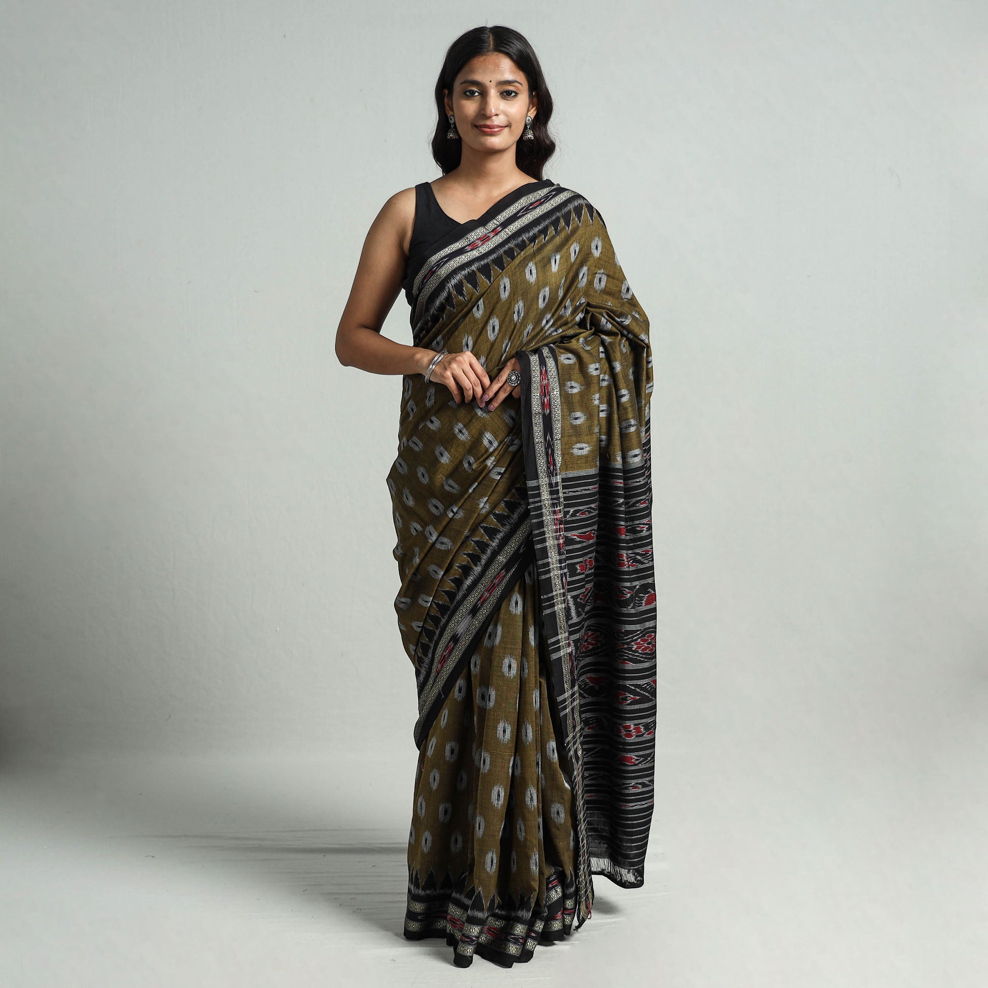 ASHOKA ASSEMBLE - CELEBRATING CRAFTS OF ODISHA Brown - Khandua Ikat Weave Handloom Cotton Saree 24