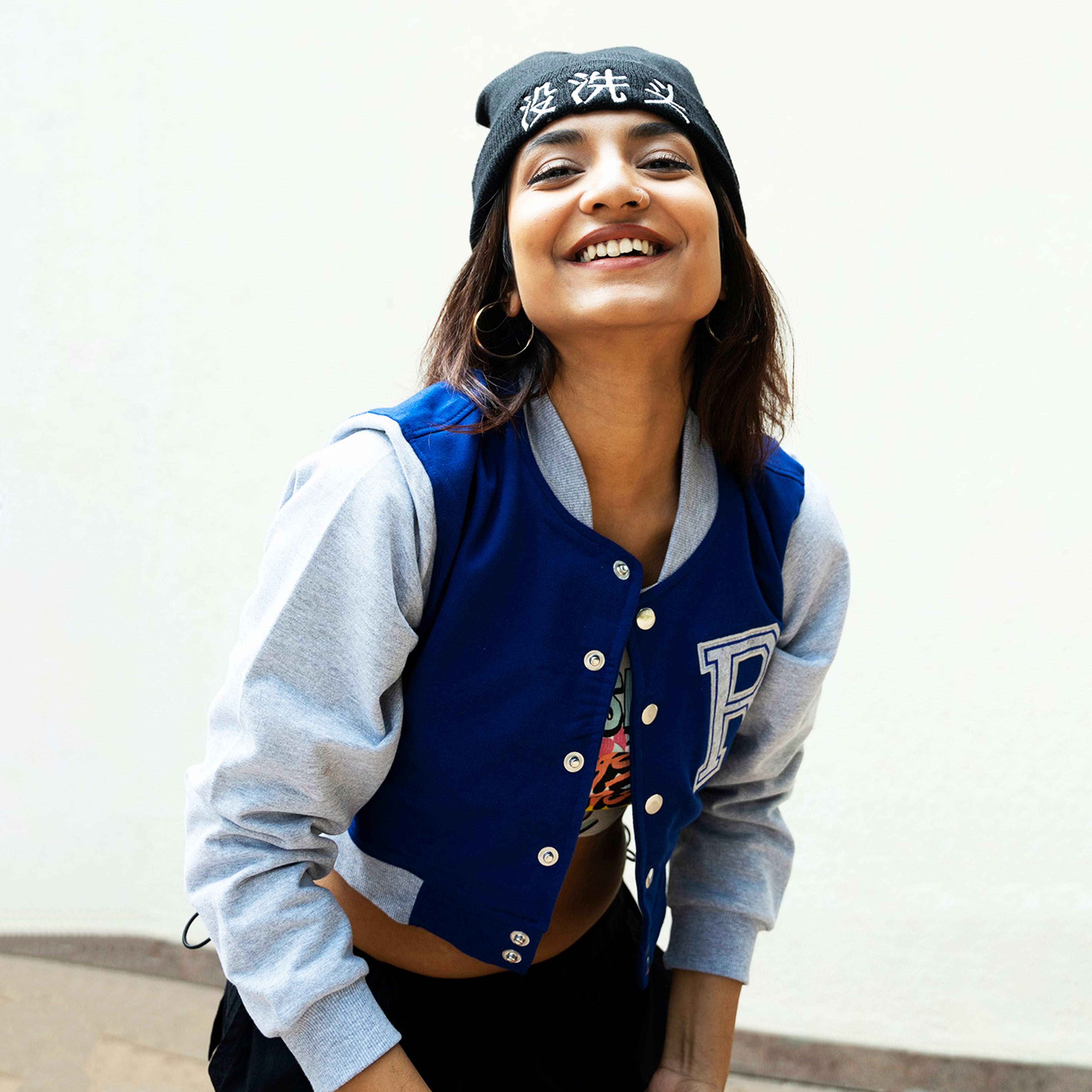 IZF Blue Crop Varsity Jacket
