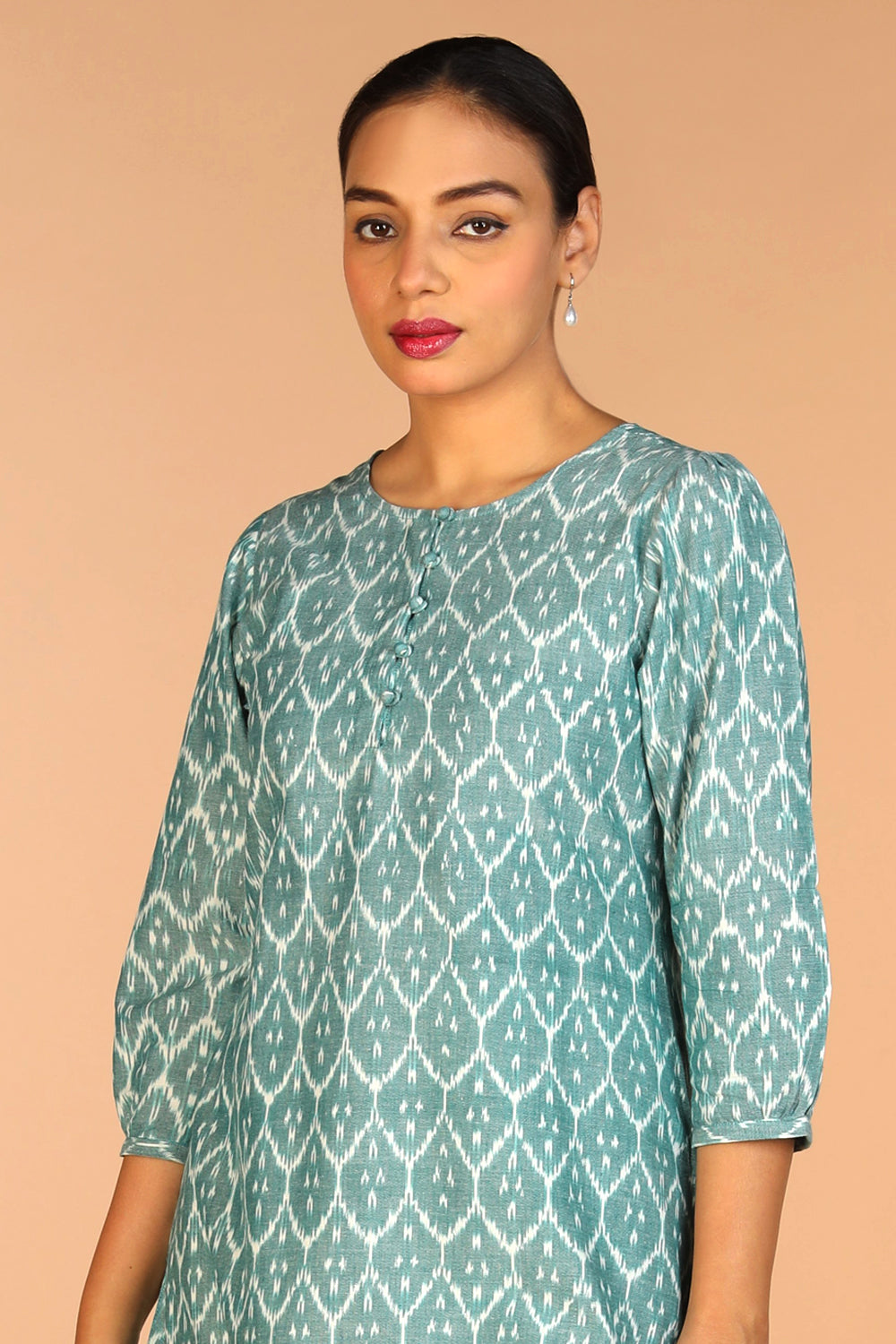 Kalanjali Ethnics Cotton Ikat Kurti – Women's, OCEAN BLUE - view 2