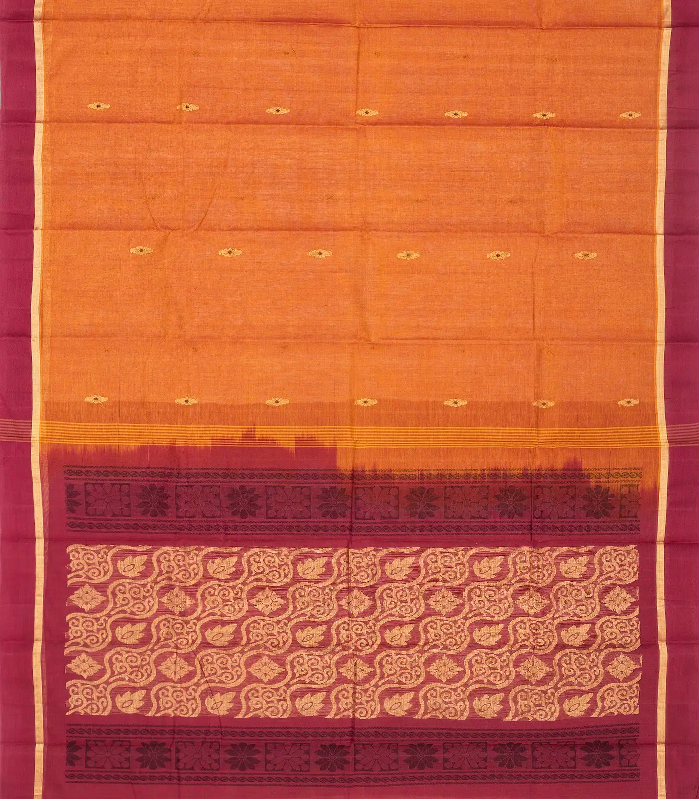 RmKV Orange Handloom Village Cotton Saree With Floral Buttas - view 2