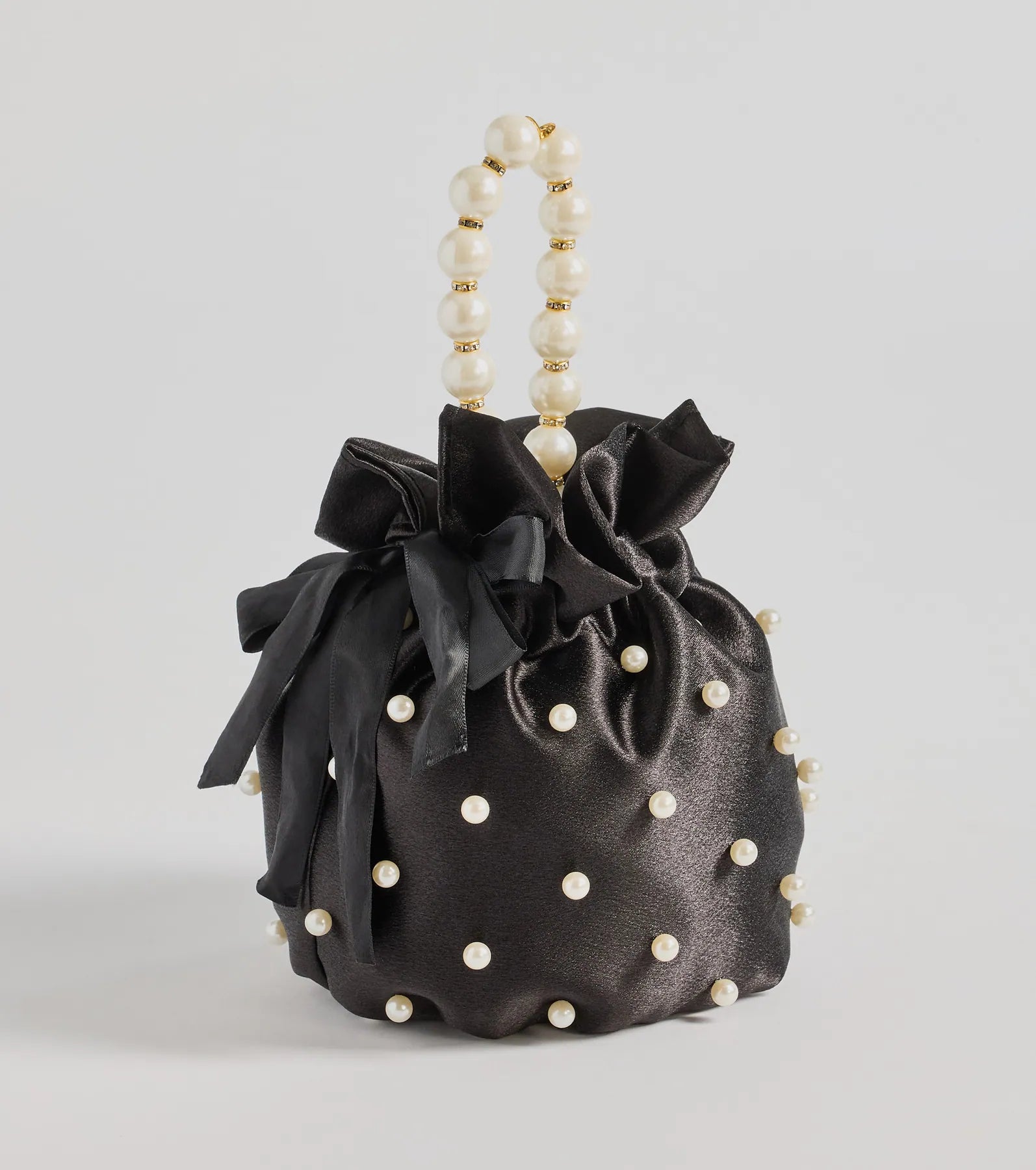 Windsor Lady Luxe Faux Pearl Pouch Handbag – BLACK