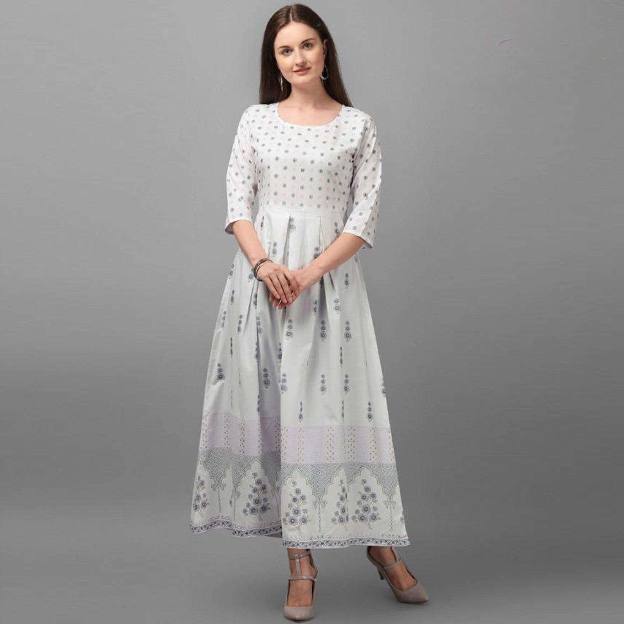 Peachmode Seller Imposing White Coloured Casual Wear Printed Rayon Malai Kurti