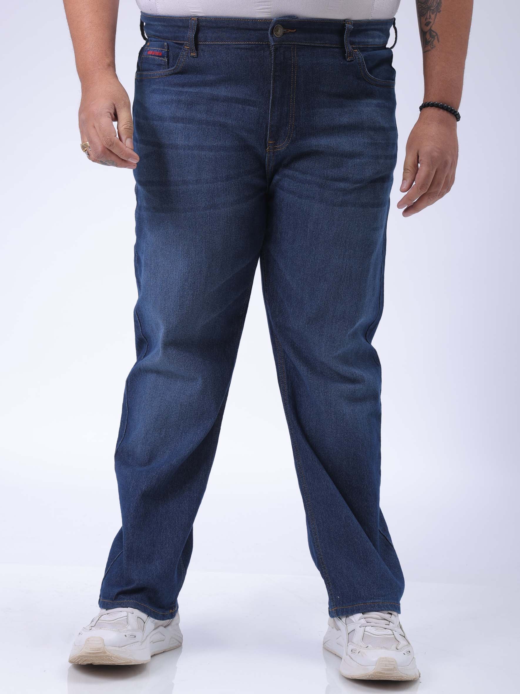 HARDSODA Men's Plus Size Blue Vintage Straight Fit Solid Jeans