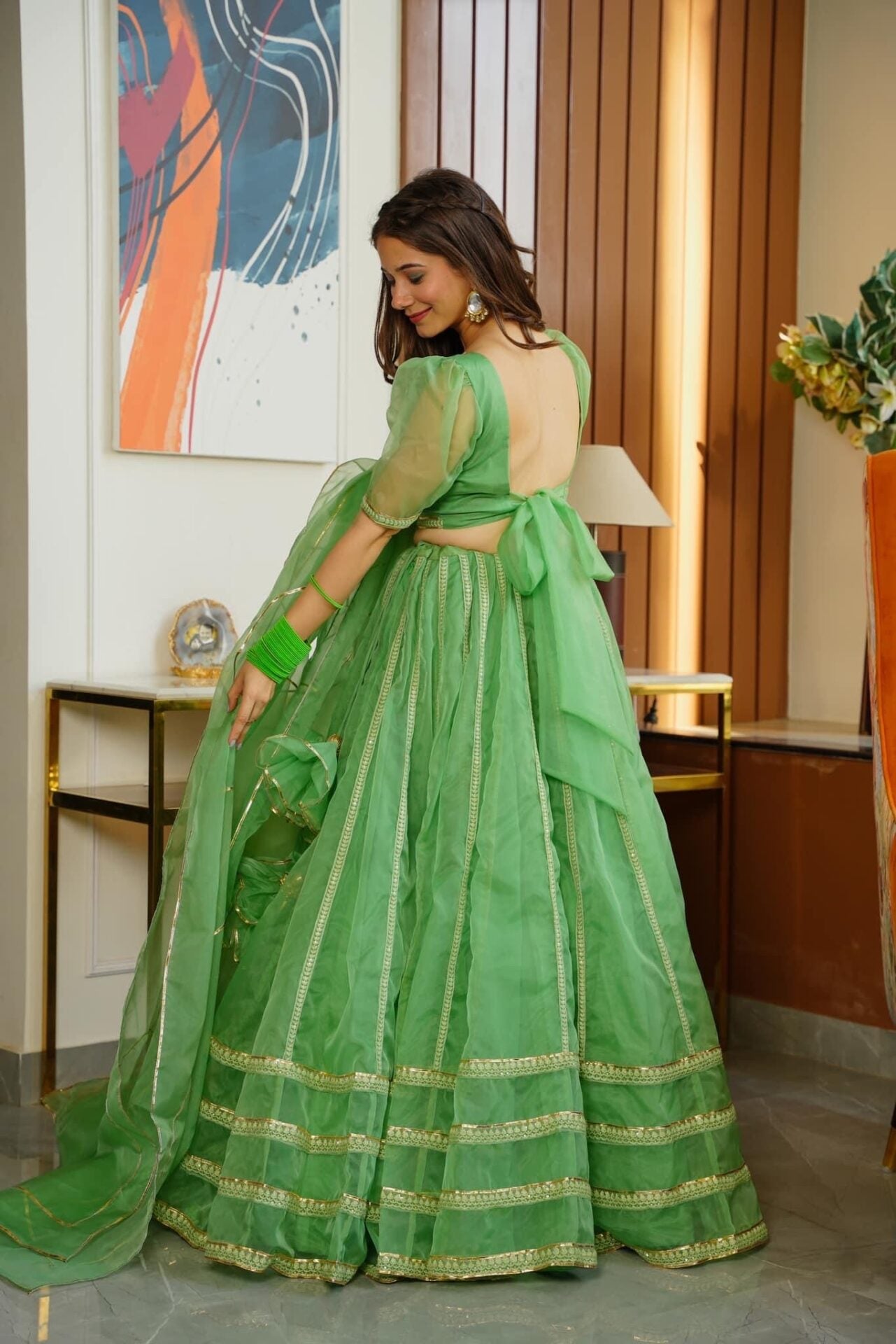 Idaho-o green nooraniyat organza lehenga choli set - view 6