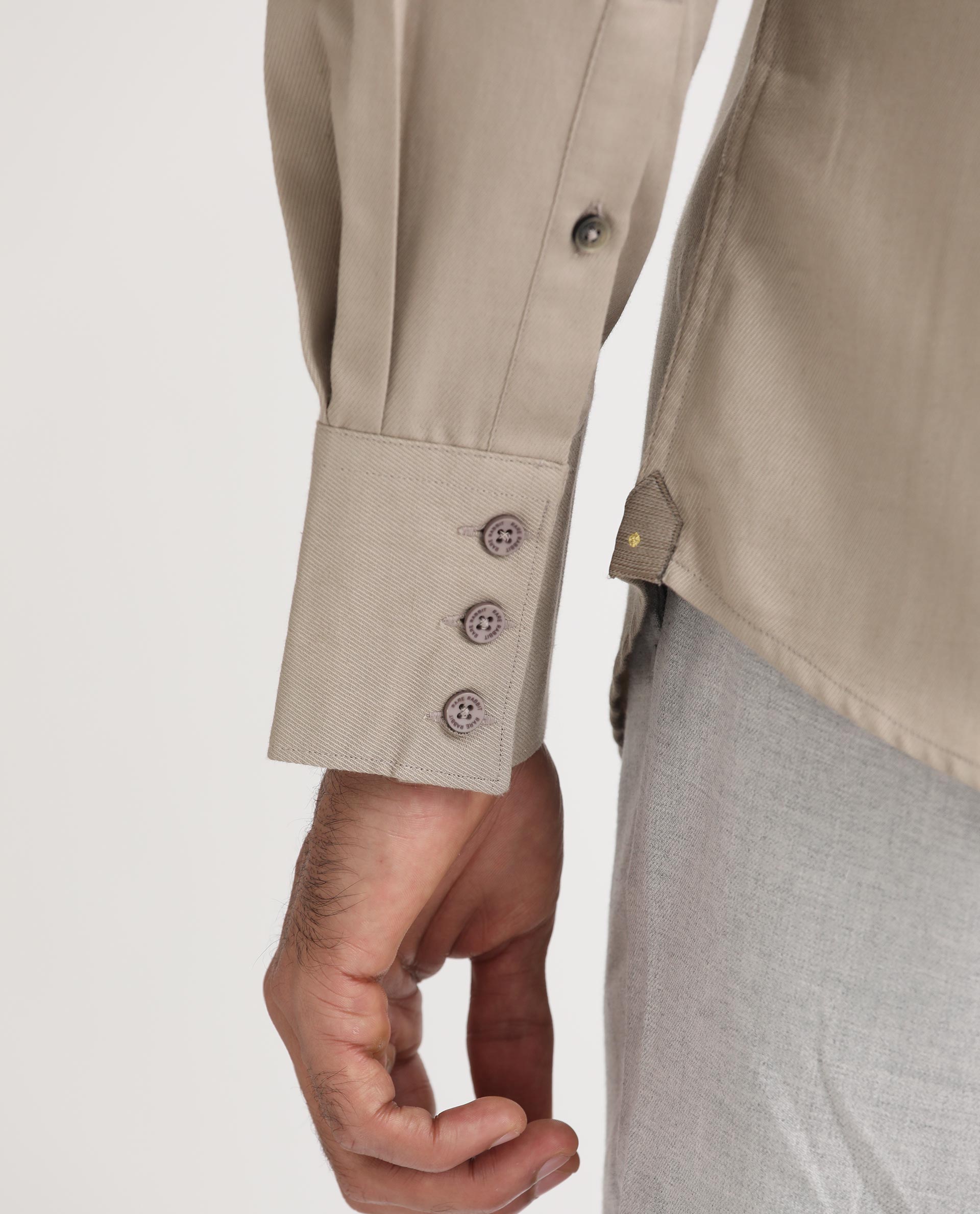 Rare Rabbit Men's Belia Beige Cotton Fabric Full Sleeves Solid Shirt - view 4