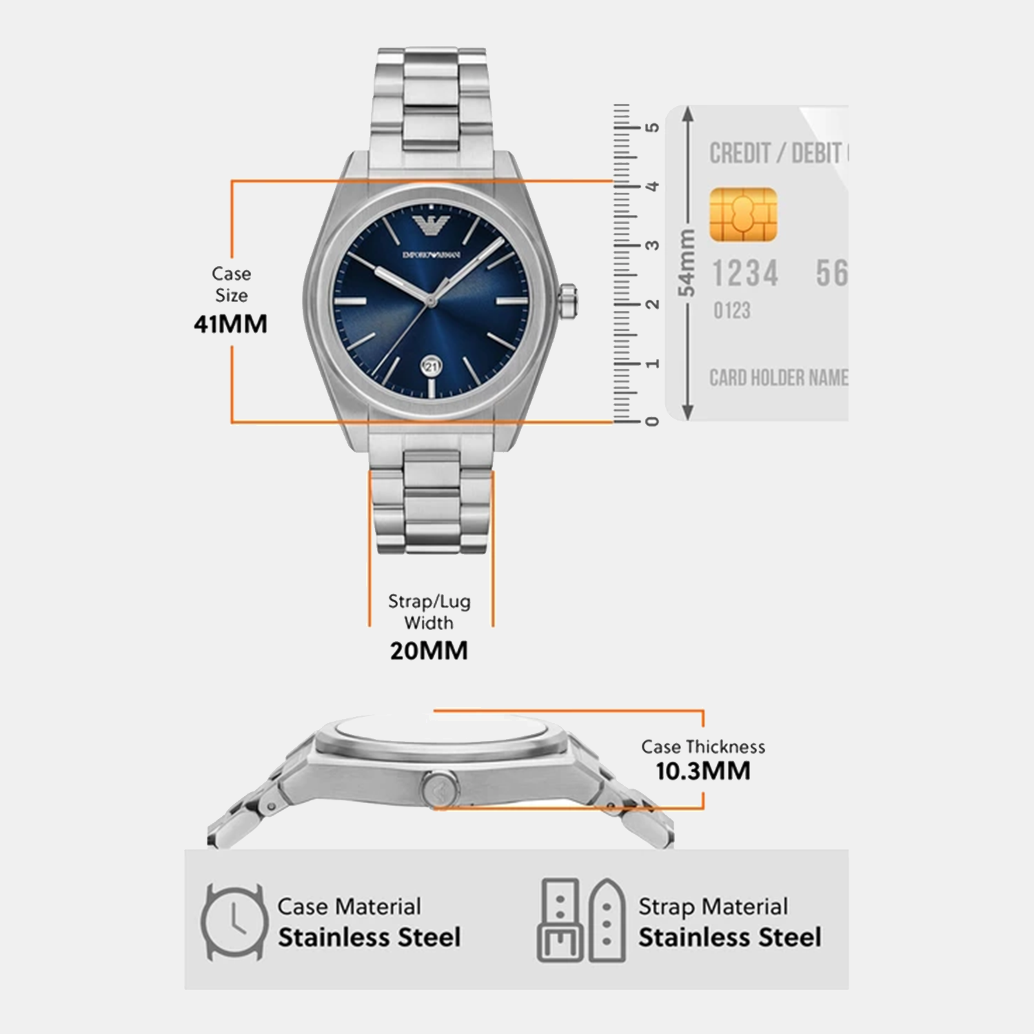Emporio Armani Federico Men Quartz Blue Dial Analog Stainless Steel Watch AR11620 - view 4