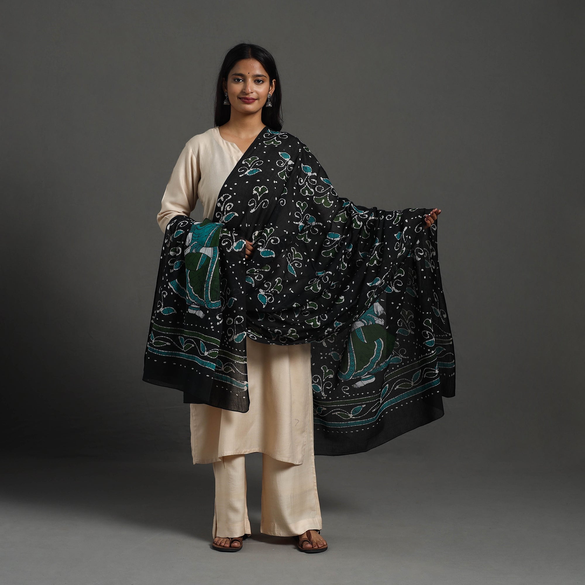 KACHCHH JI CHHAAP Black - Cotton Hand Batik Print Dupatta 33