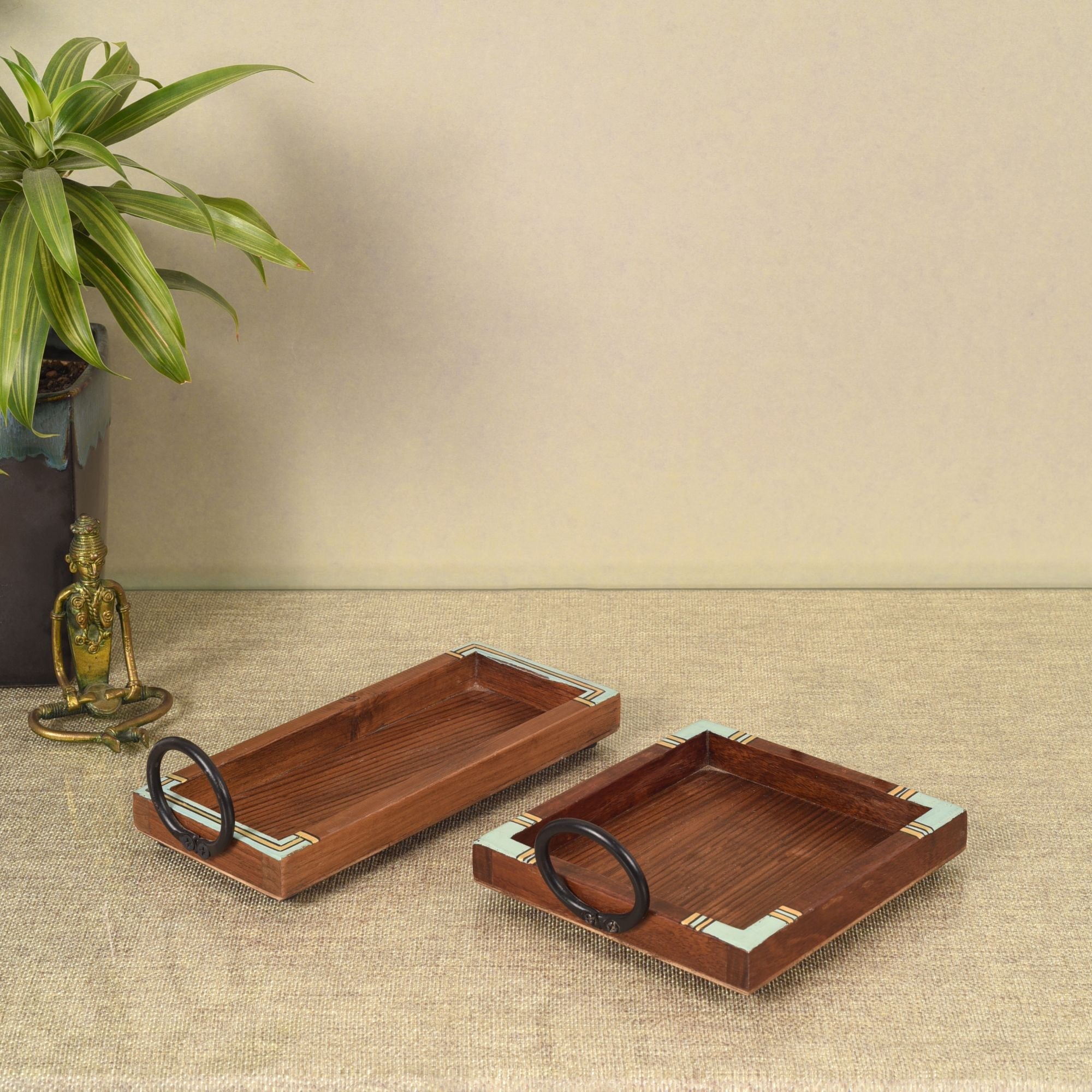 ART CREATIONS BY SUMAN SONTHALIA Brown - Ringo Serving Trays (Set of 2) (Large -9.5x4x2.5, Small - 7x6x2.5) - view 2