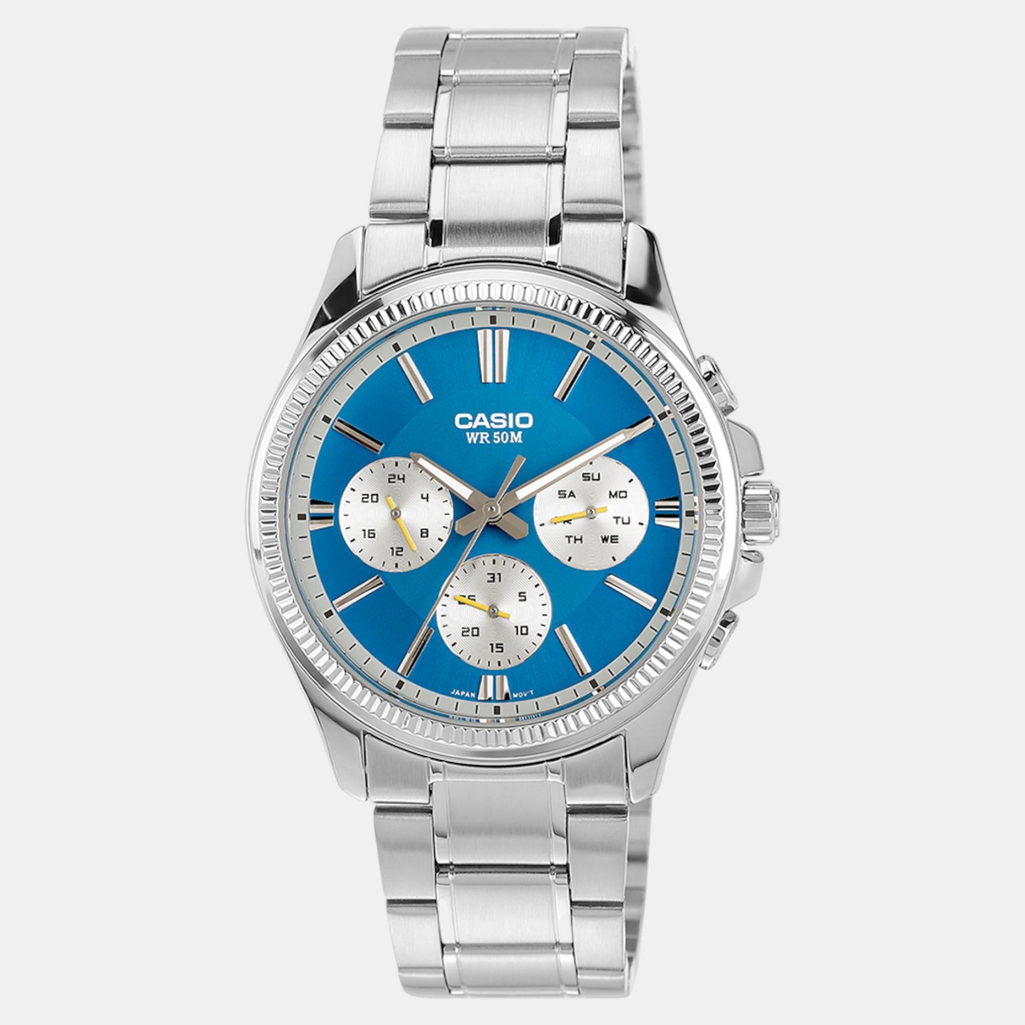 Casio Enticer Men Quartz Light Blue Dial Chronograph Stainless Steel Watch A2229