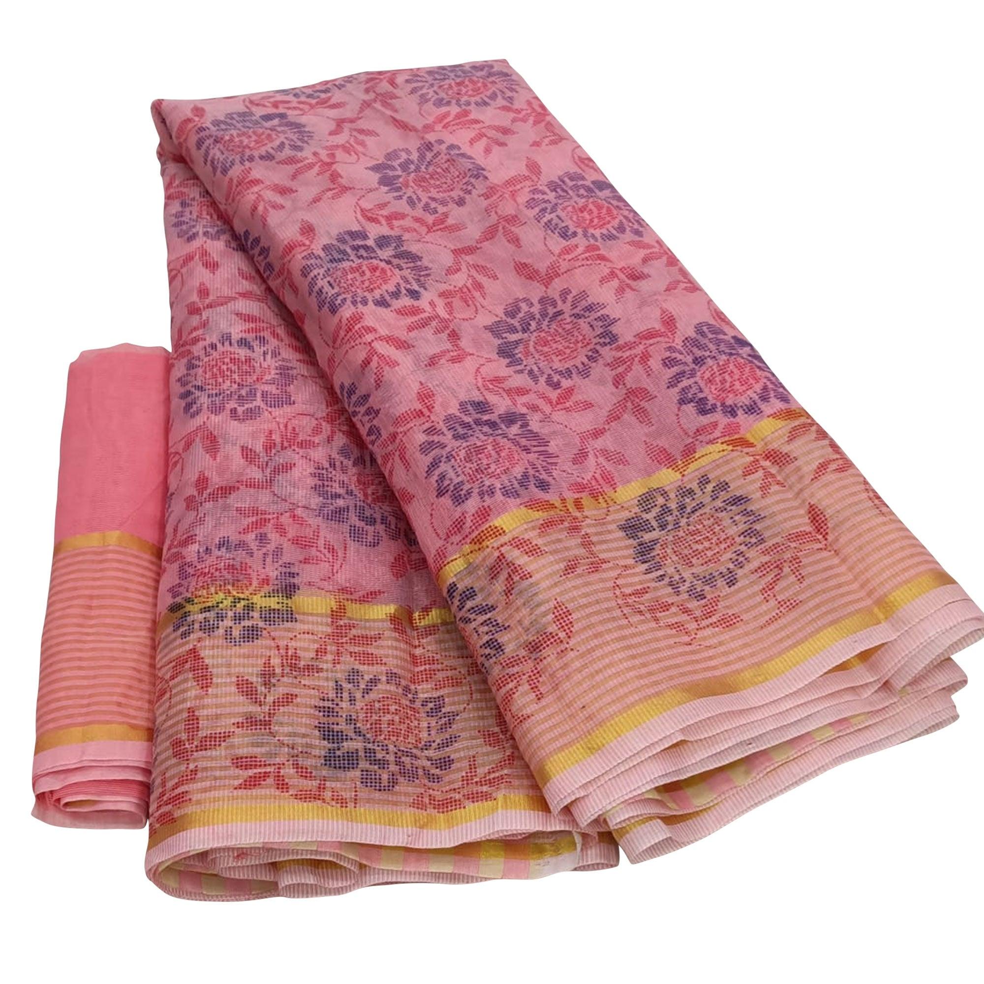 Peachmode Majesty Pink Colored Casual Wear Floral Printed Net Saree