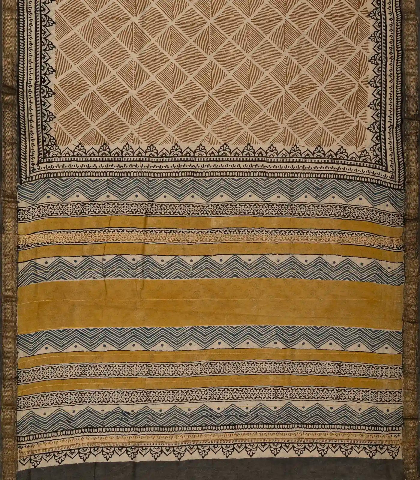 RmKV Beige Handloom Chanderi Cotton Saree With Printed Diamond Motifs - view 2