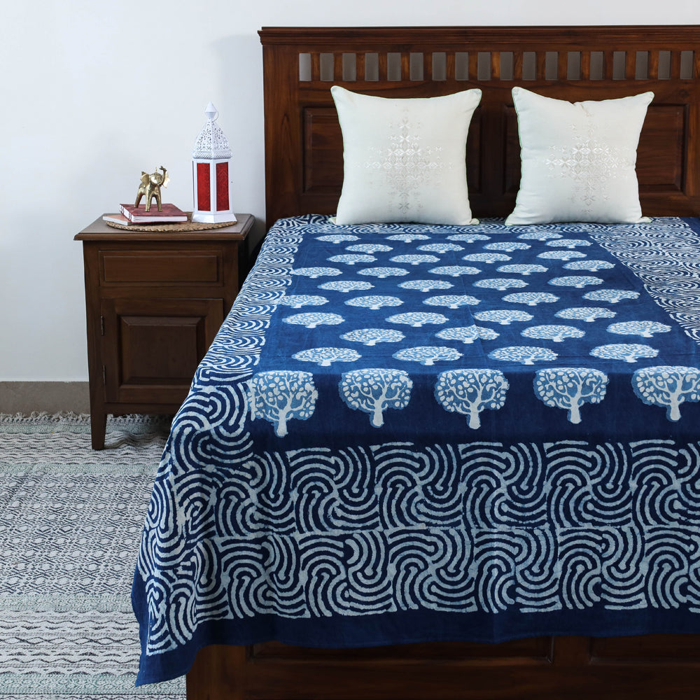BINDAAS UNLIMITED Blue - Block Art Print Cotton Single Bindaas Bed Sheet (93 x 60 in)