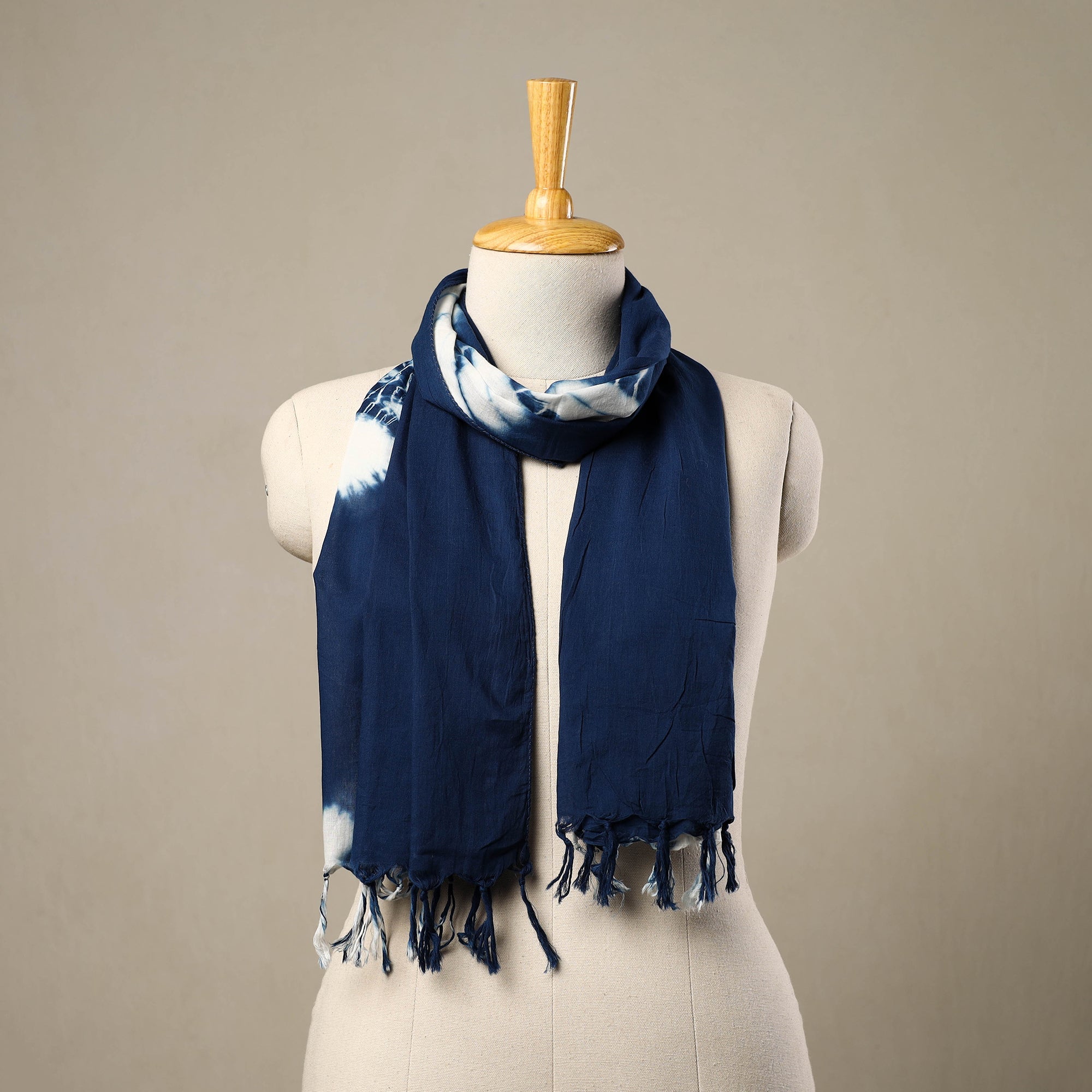 HAVELI CHRONICLES Blue - Cotton Tie-Dye Shibori Stole with Tassels 142