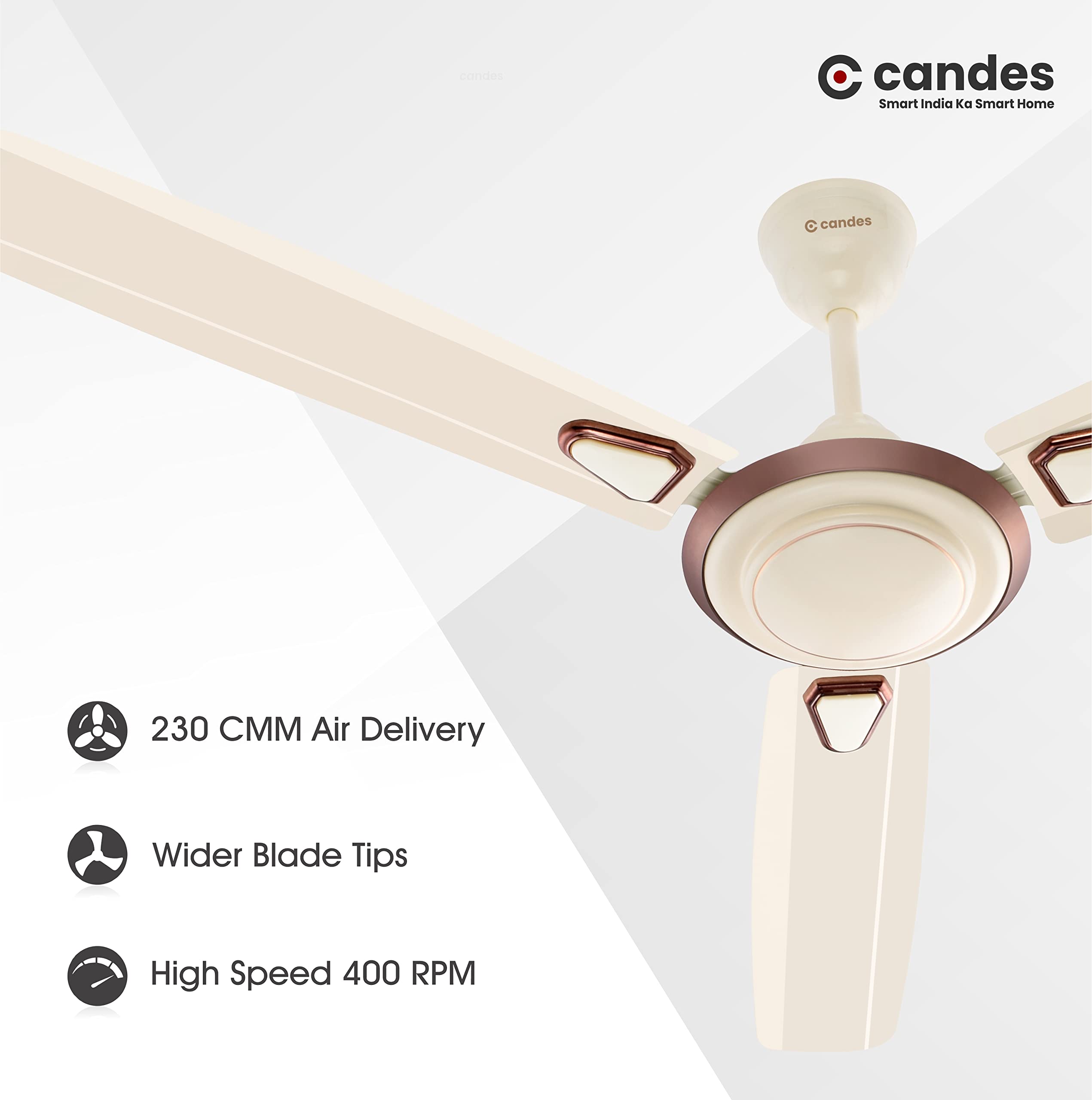 Candes Breeza 1200mm/48 inch High Speed Anti dust Decorative 5 Star Rated Ceiling Fan 400 RPM with 3 Years Warranty (Pack of 1,Coffee Brown) (Ivory, P - view 5