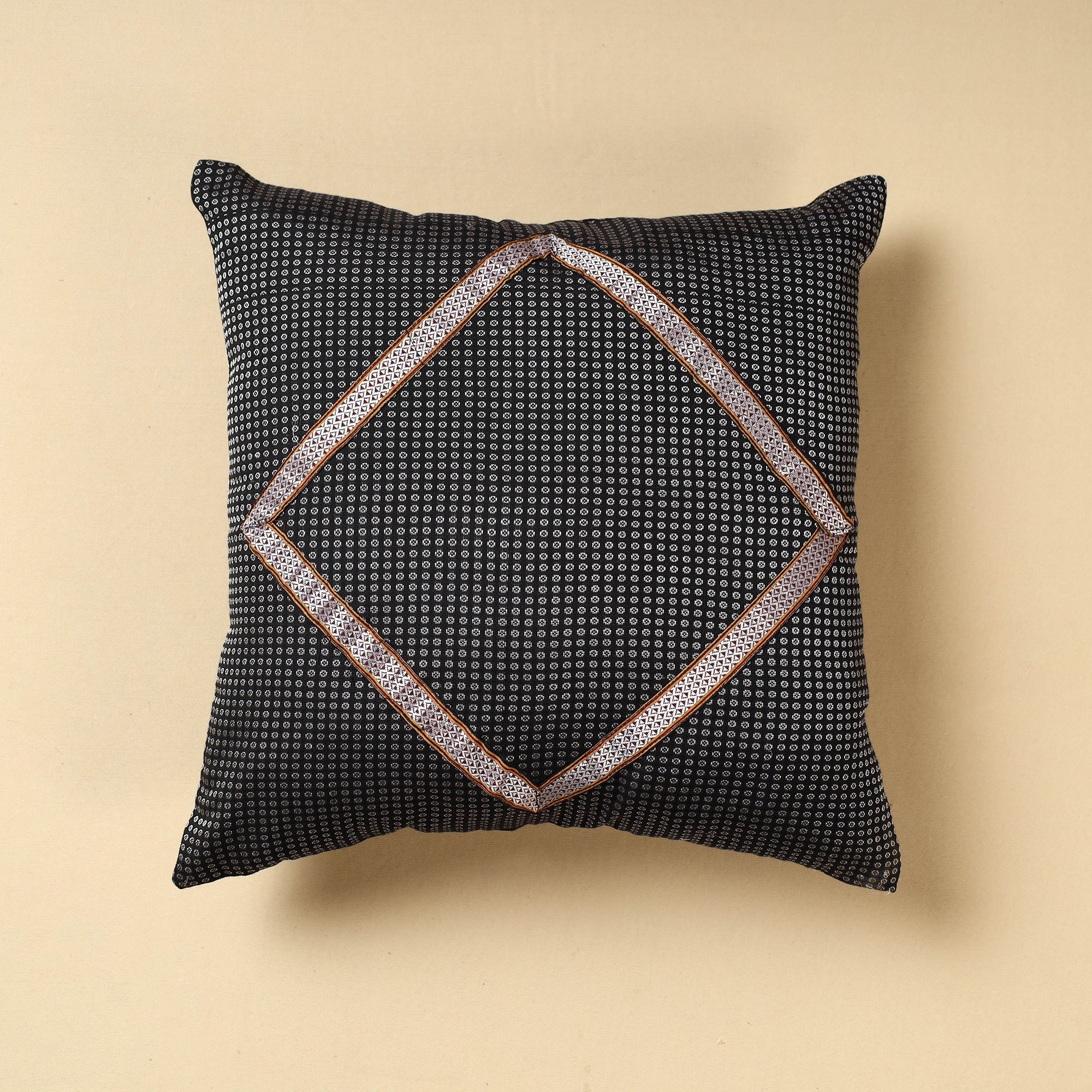 NOORI BAZAR Black - Khun Weave Cotton Cushion Cover (16 x 16 in)
