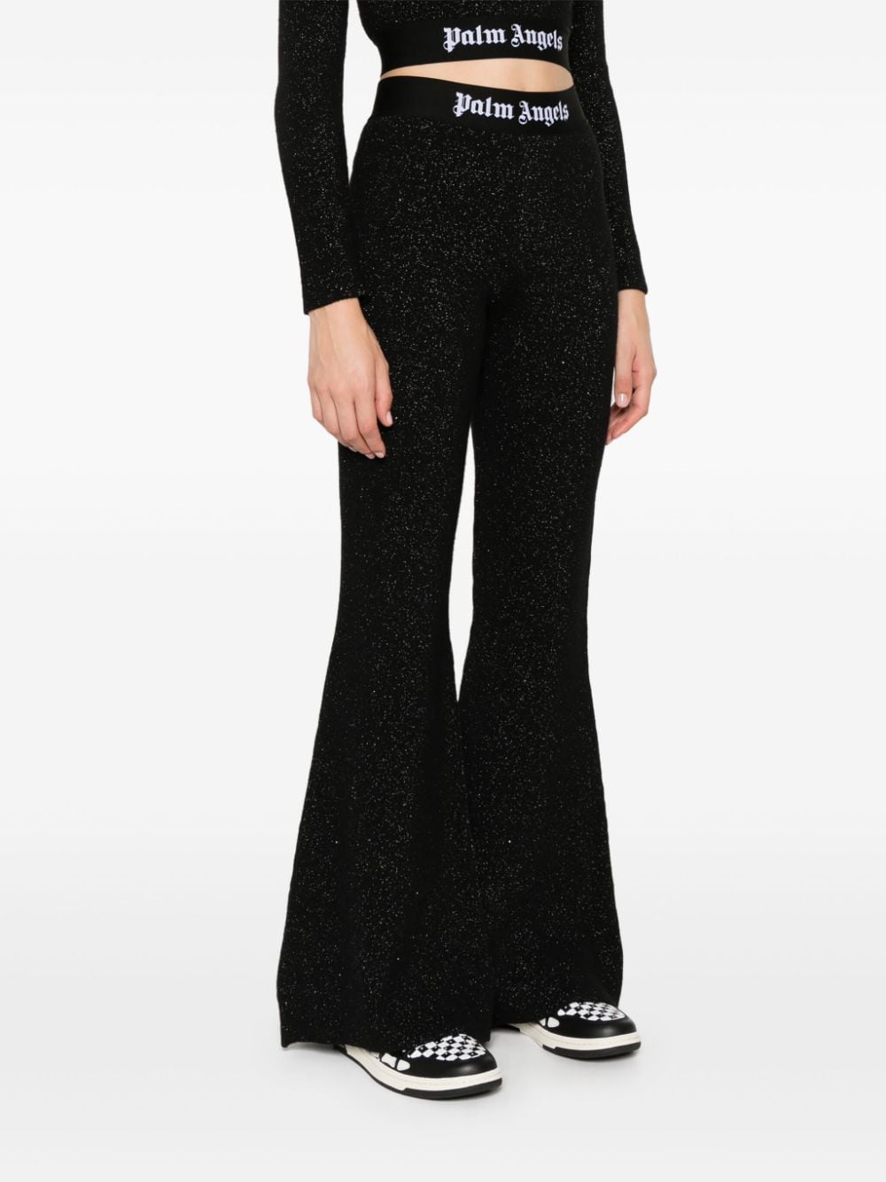 Palm Angels Logo lurex flared trousers - view 3