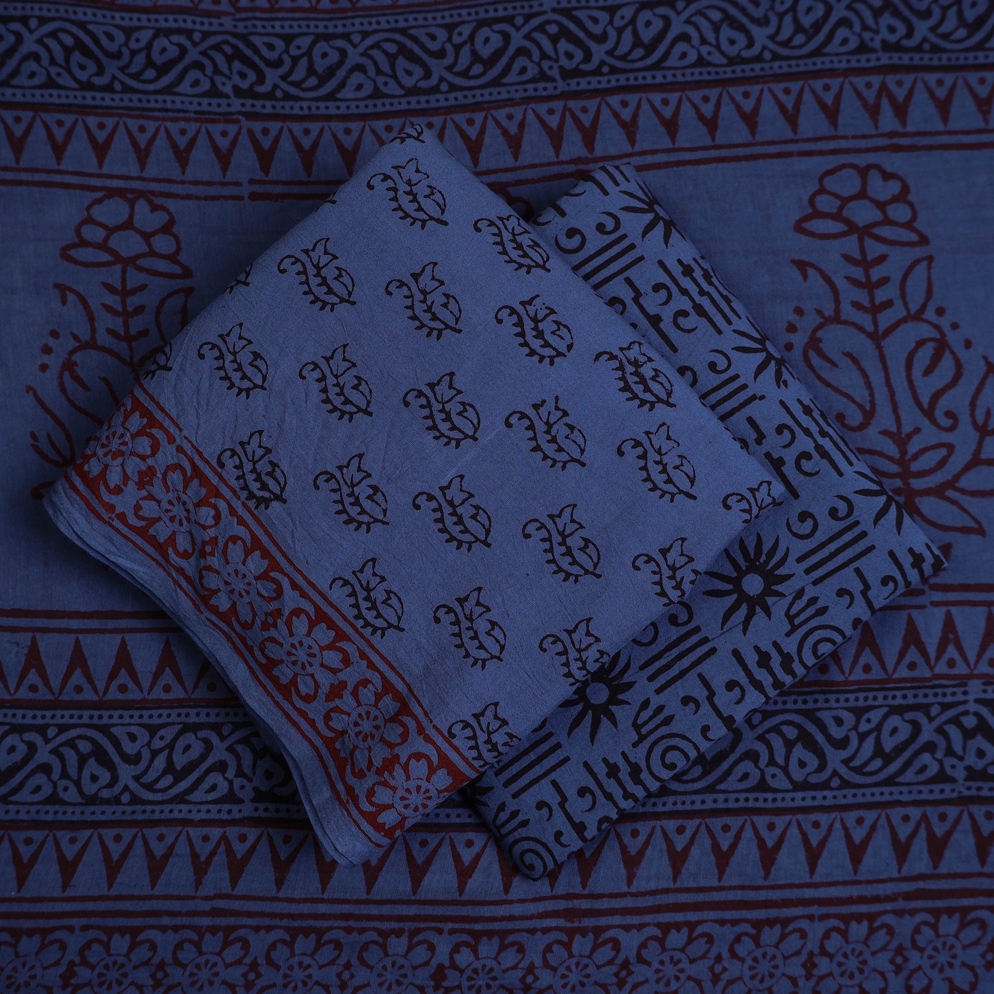 BAGH PRINTS BY YAKOOB KHATRI Blue - 3pc Natural Dyed Cotton Bagh Print Dress Material 05 - view 2
