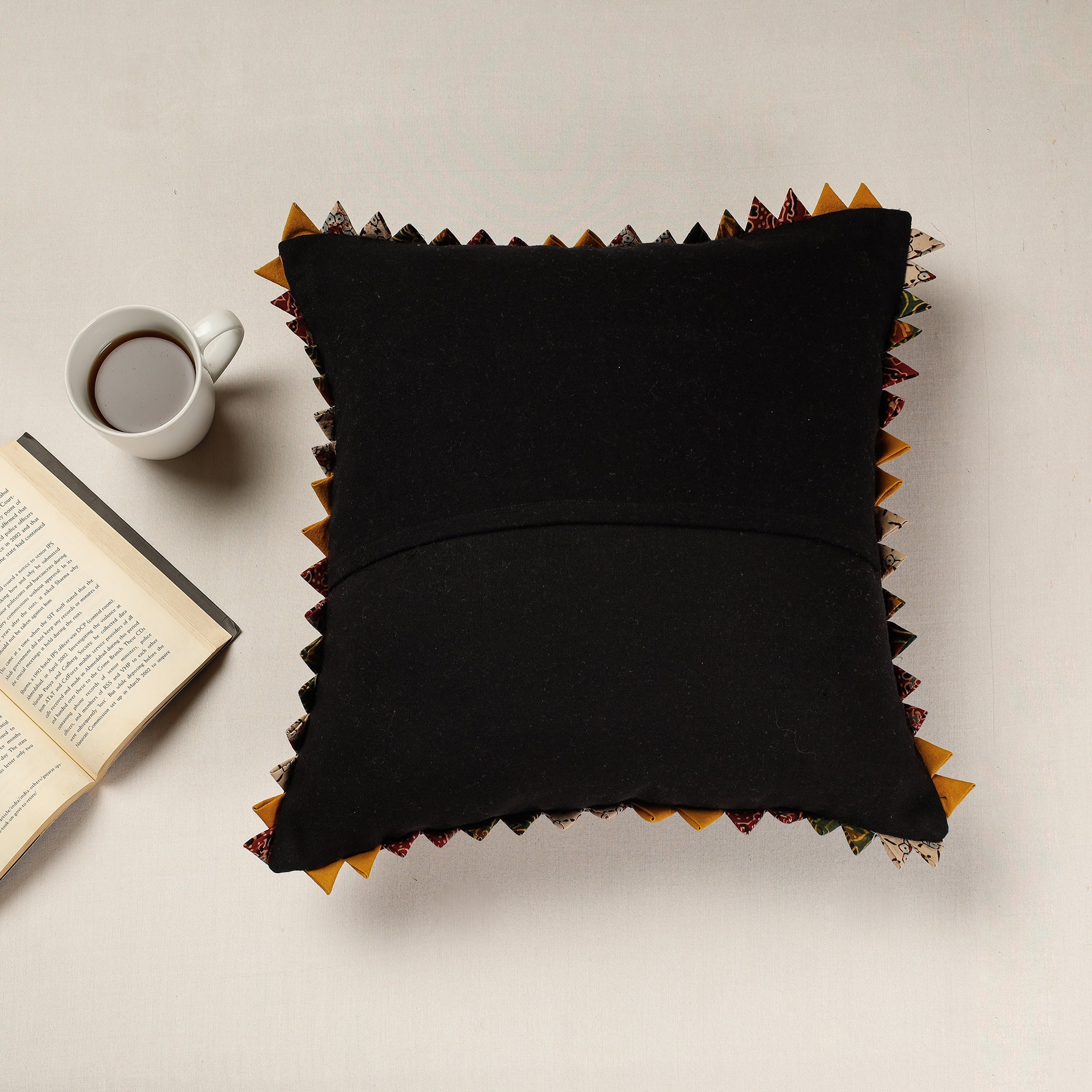 Black - Kala Raksha Applique Cutwork Cotton Cushion Cover (16 x 16 in) - view 3