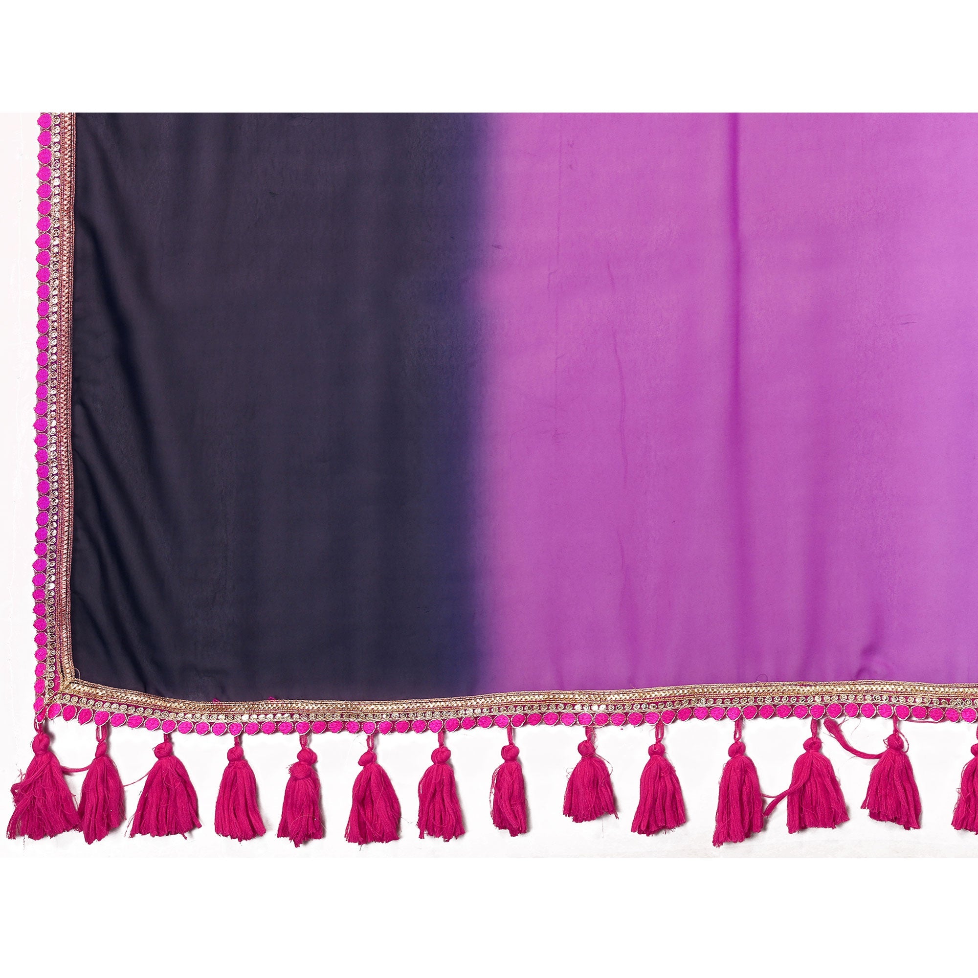 Peachmode Lavender & Dark Purple Ombre Georgette Saree With Tassels - view 6