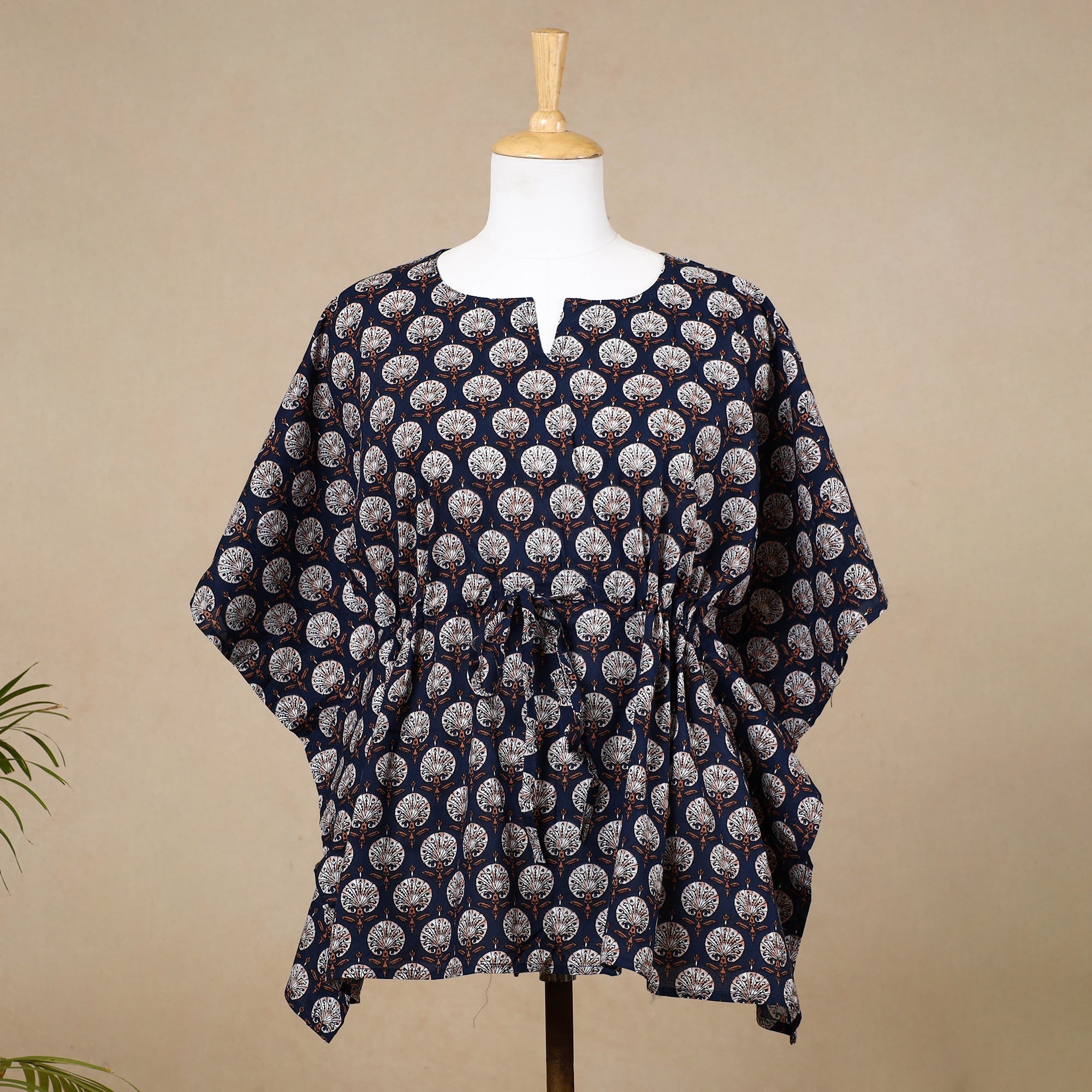 CHUTNEY CRAFT STUDIO Black - Hand Block Printed Cotton Kaftan with Tie-Up Waist (Short)