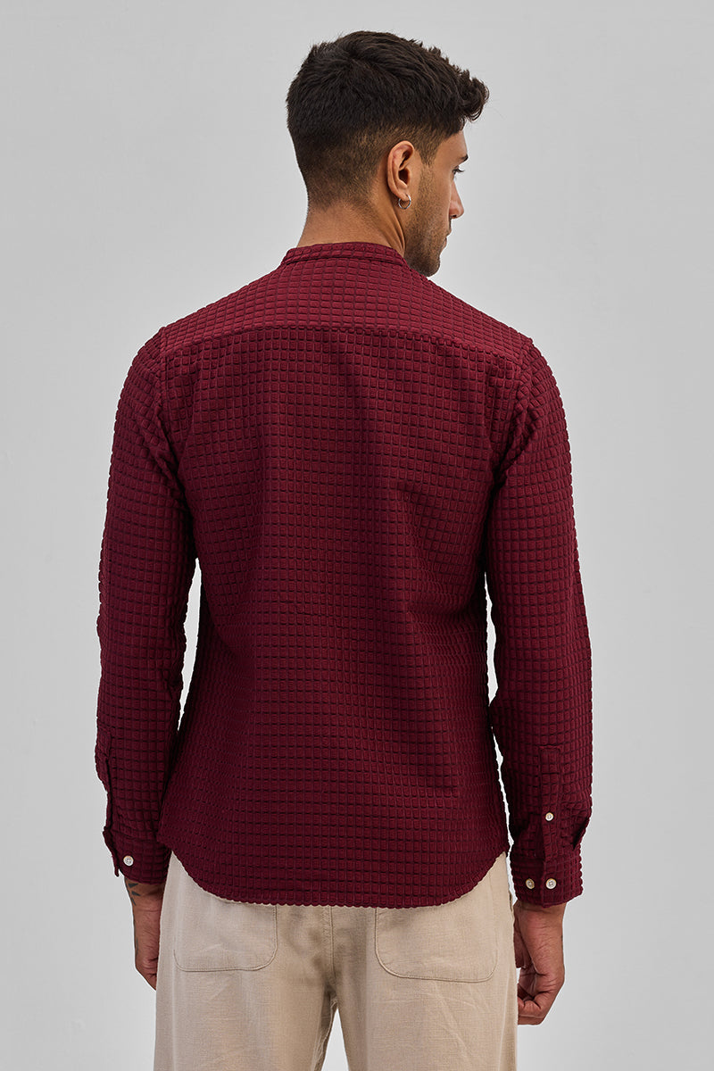 SNITCH Maroon Textured Mandarin Shirt - view 7