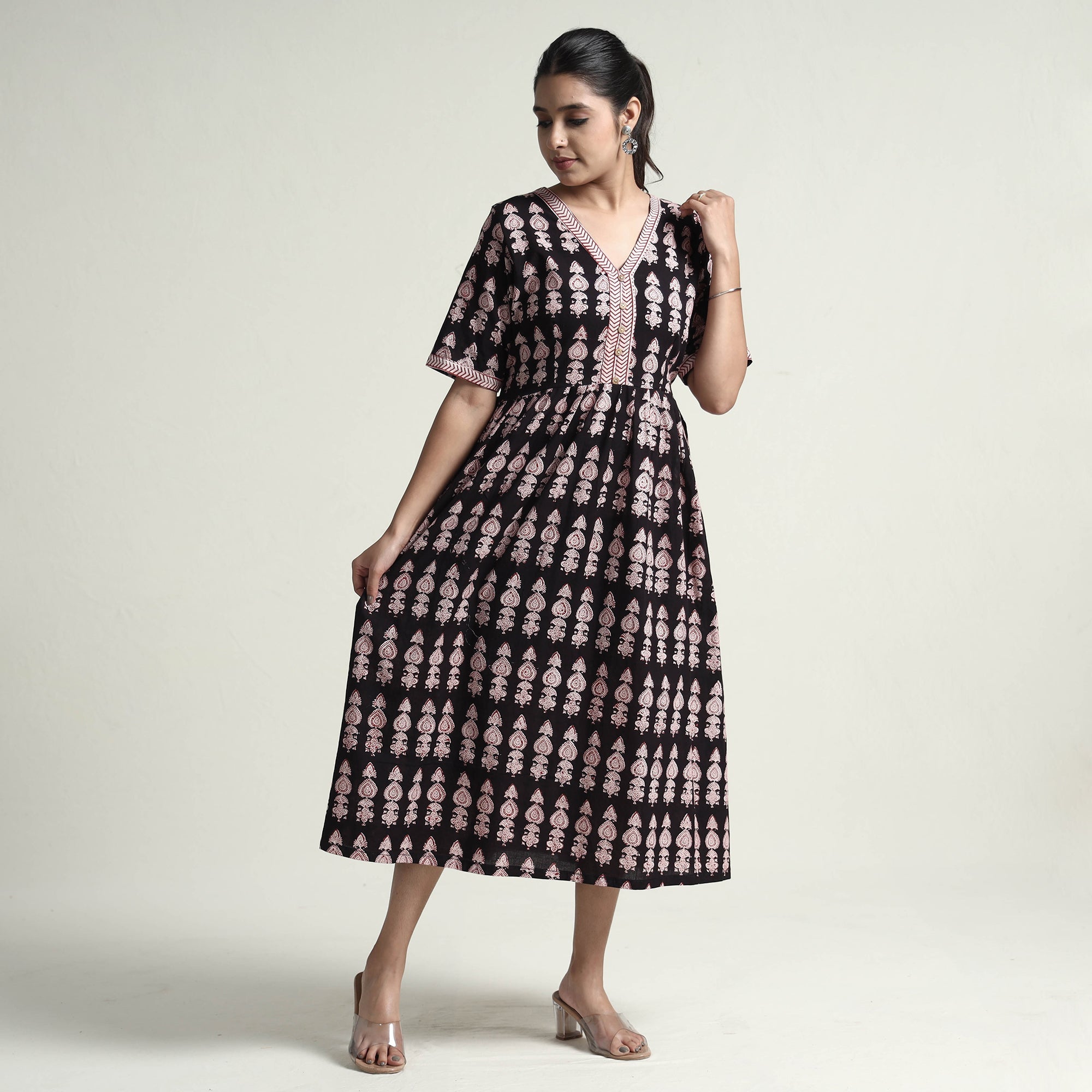 ITOKRI CASUALS Black - Bagh Block Printed Cotton Dress