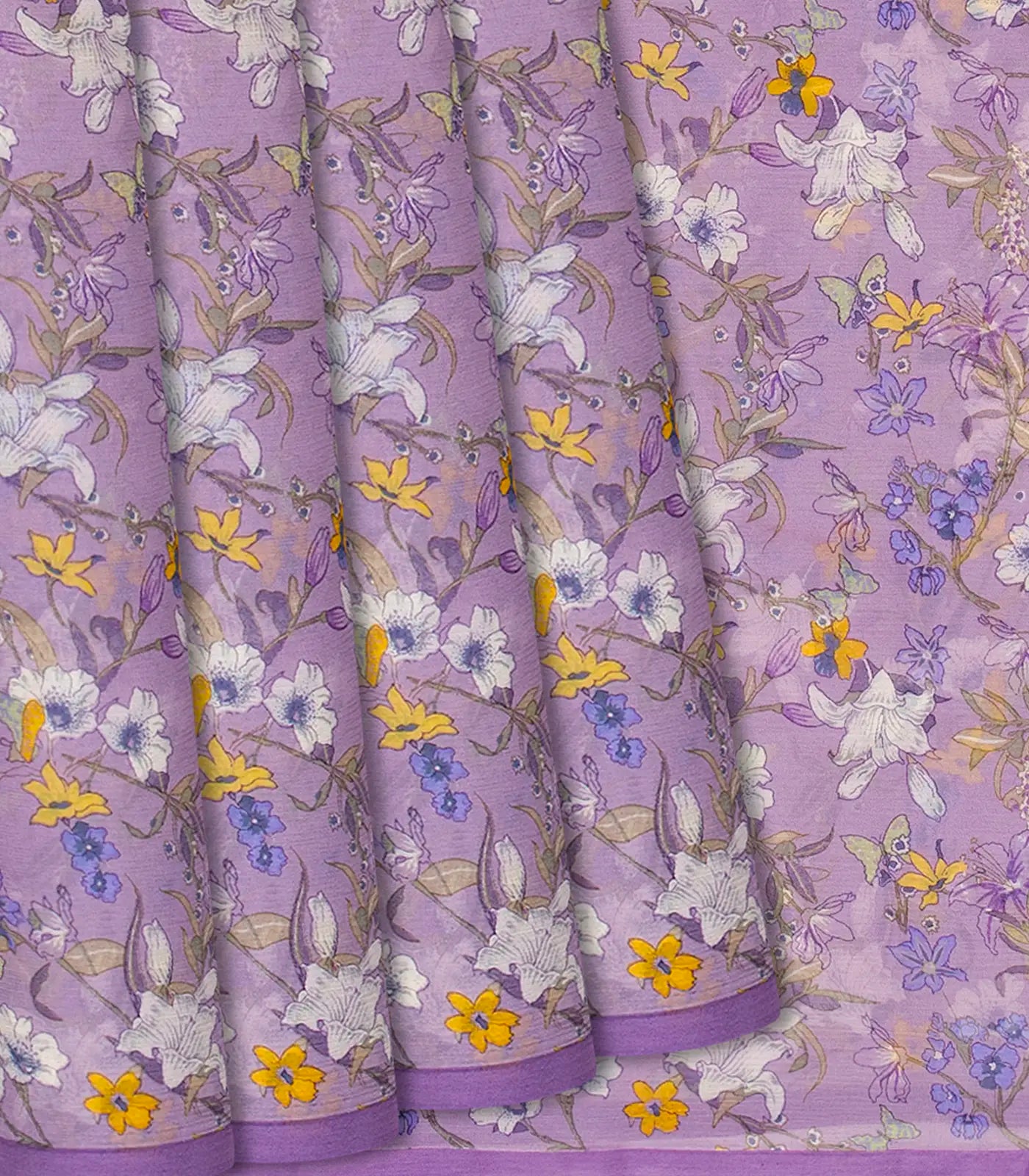 RmKV Lavender Woven Chiffon Silk Saree With Printed Floral Motifs-Lavander