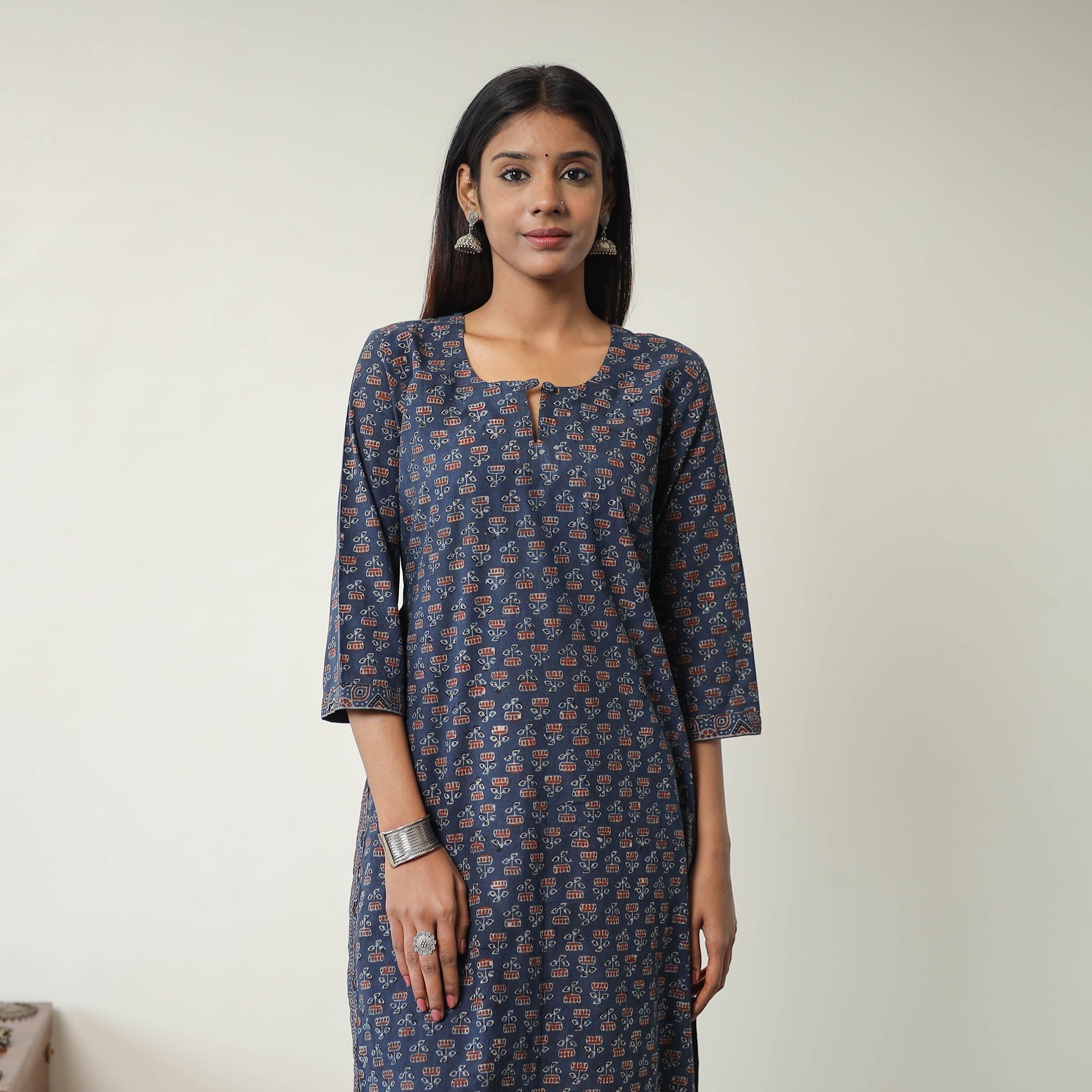 ITOKRI CASUALS Blue - Block Printed Cotton Straight Ajrakh Kurta 08