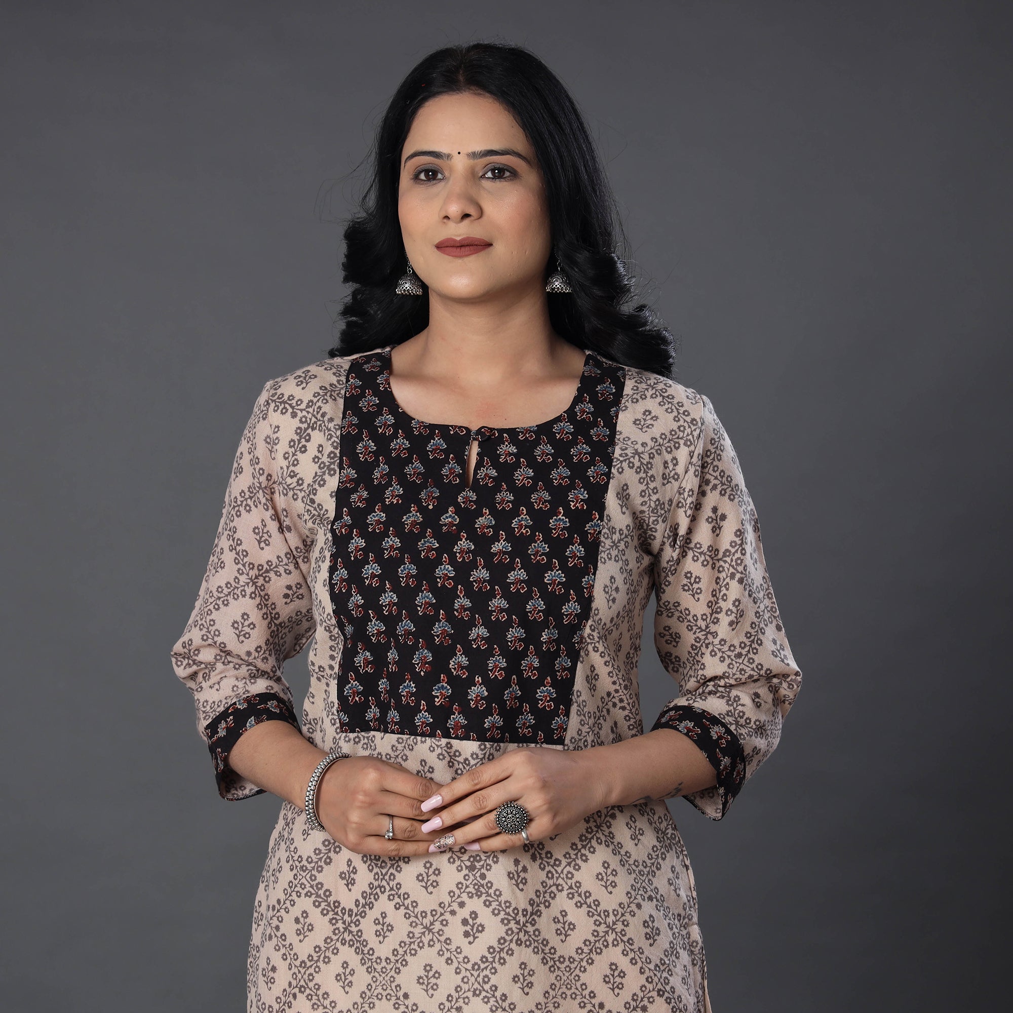 ITOKRI CASUALS Beige - Handwoven Wool Pedana Kalamkari Block Print Kurta