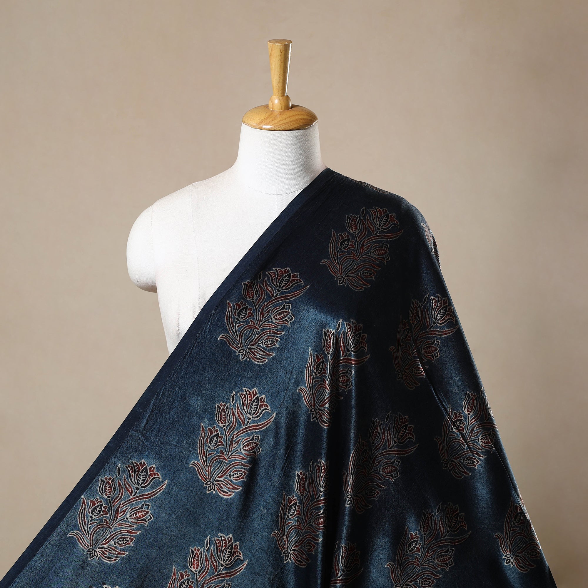 KACHCHH JI CHHAAP Blue - Block Print Mashru Silk Natural Dyed Ajrakh Fabric 73
