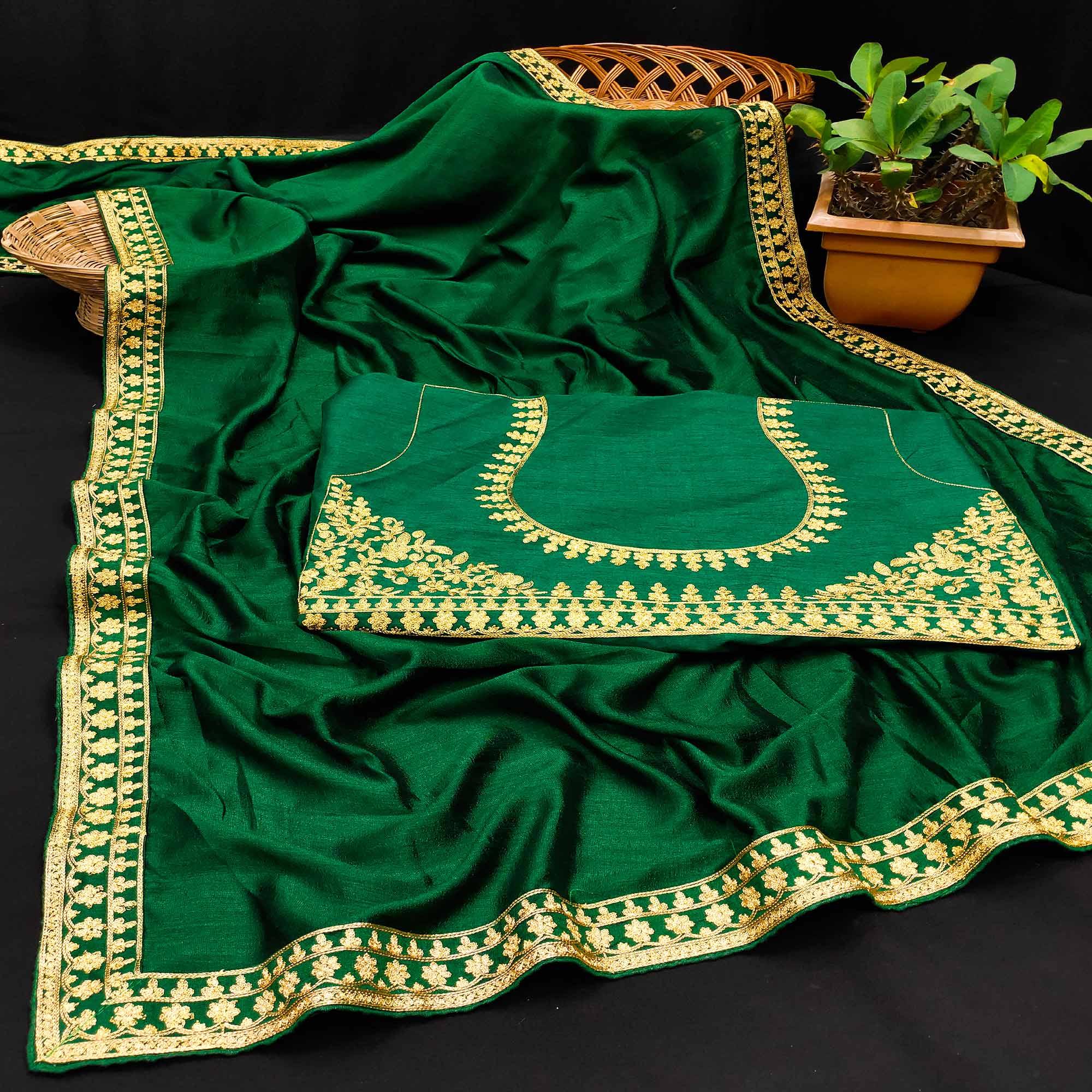 Green sarees – BlackTree green-festive-wear-woven-vichitra-silk-saree-123833
